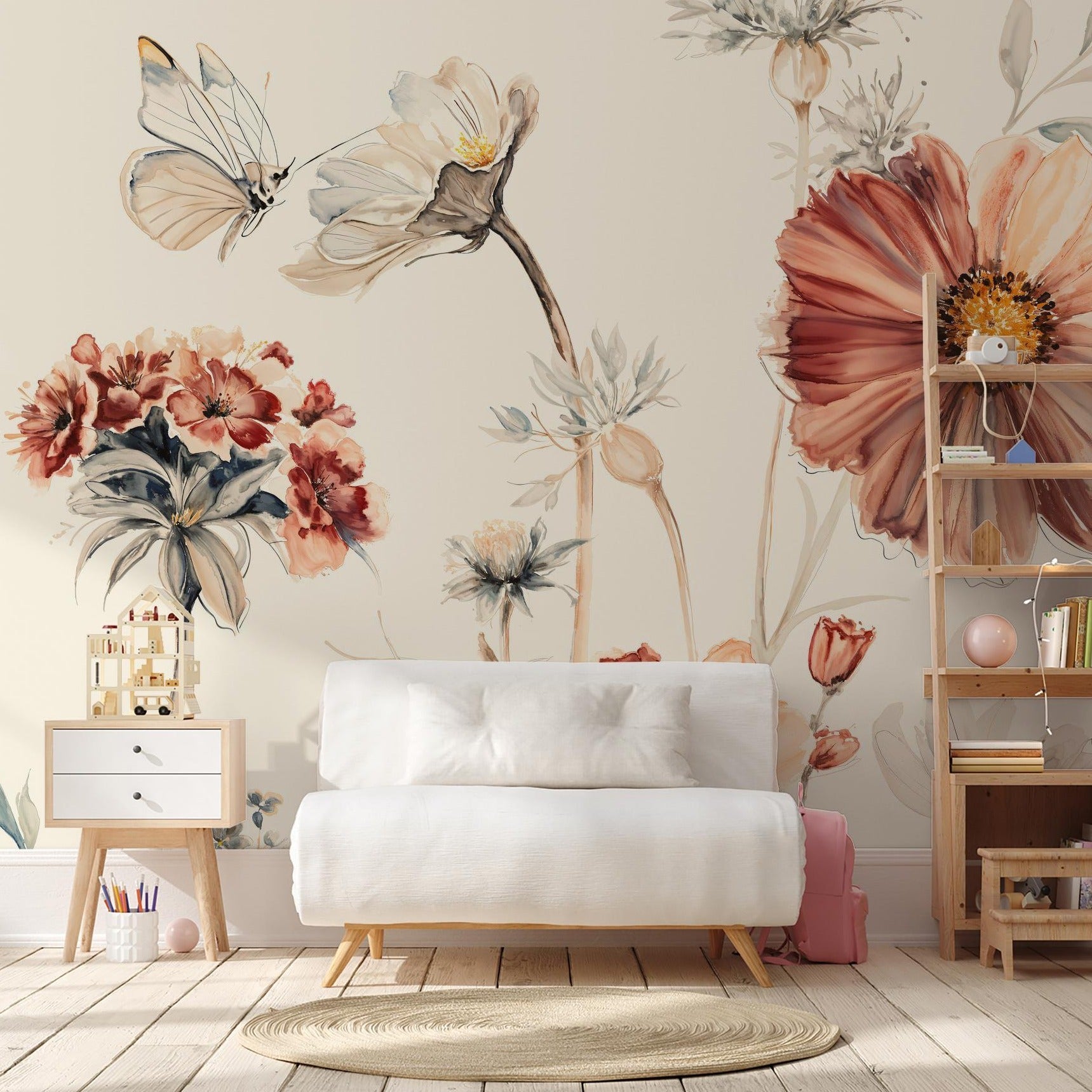 Wildflower Dreams Wallpaper (Cream) Wallpaper - 8 FT H X 8 FT W Traditional