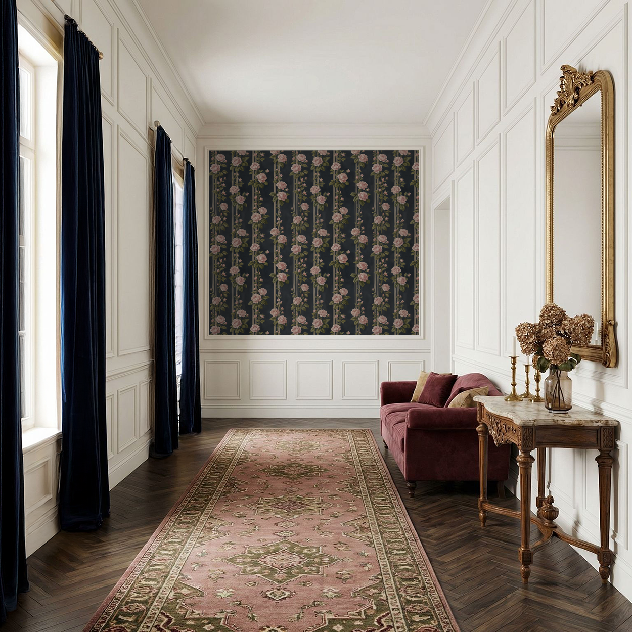 Midnight Rose Stripe Wallpaper - 8 FT H X 7 FT W Peel and Stick