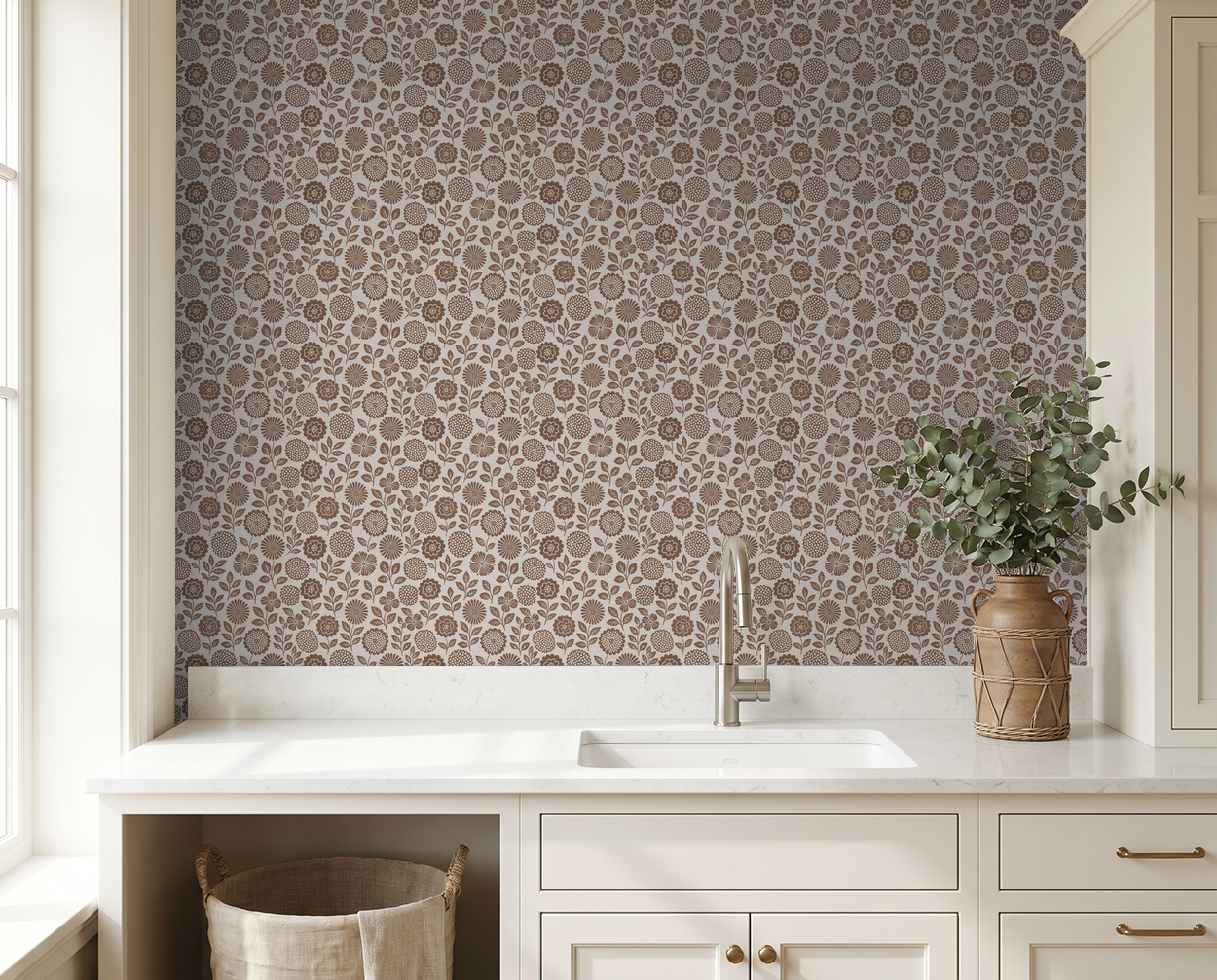 Folkflower (Brown) Wallpaper