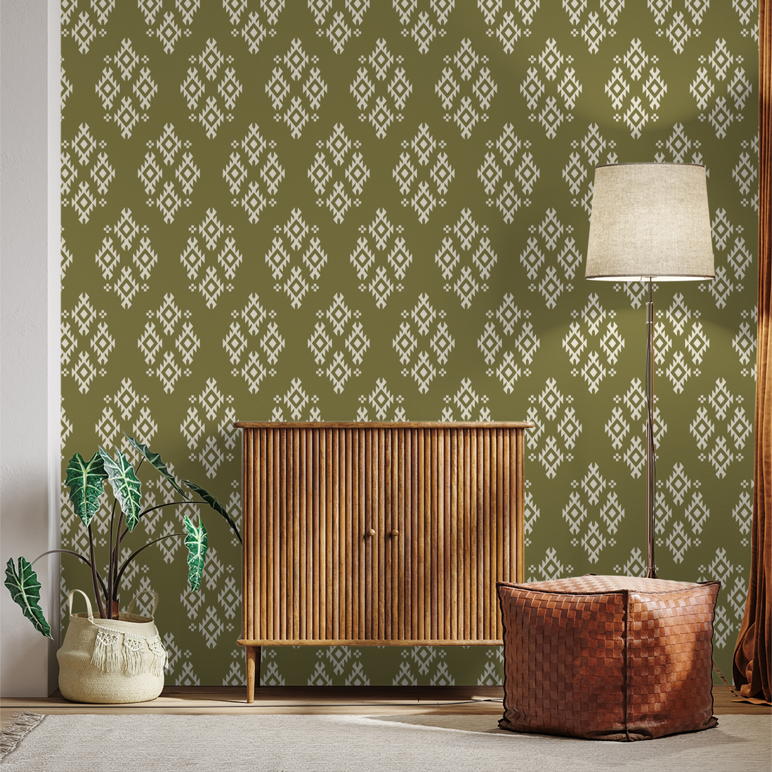 Temple Threads (Olive) Wallpaper