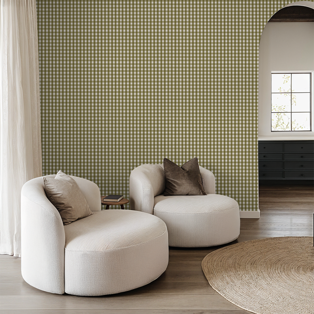 Willowside Gingham (Olive) Wallpaper