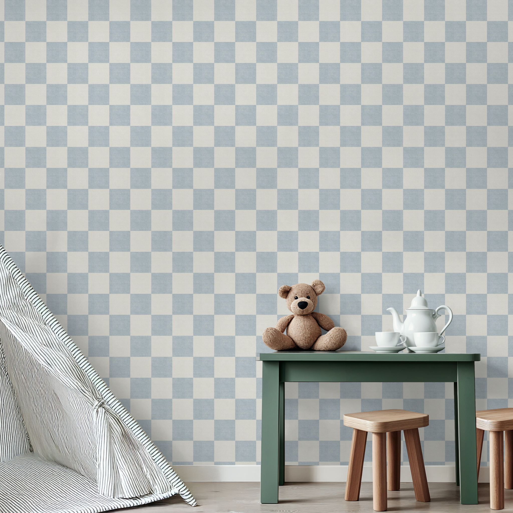 Woven Check (Blue) Wallpaper - 10 FT H X 13 FT W Peel and Stick