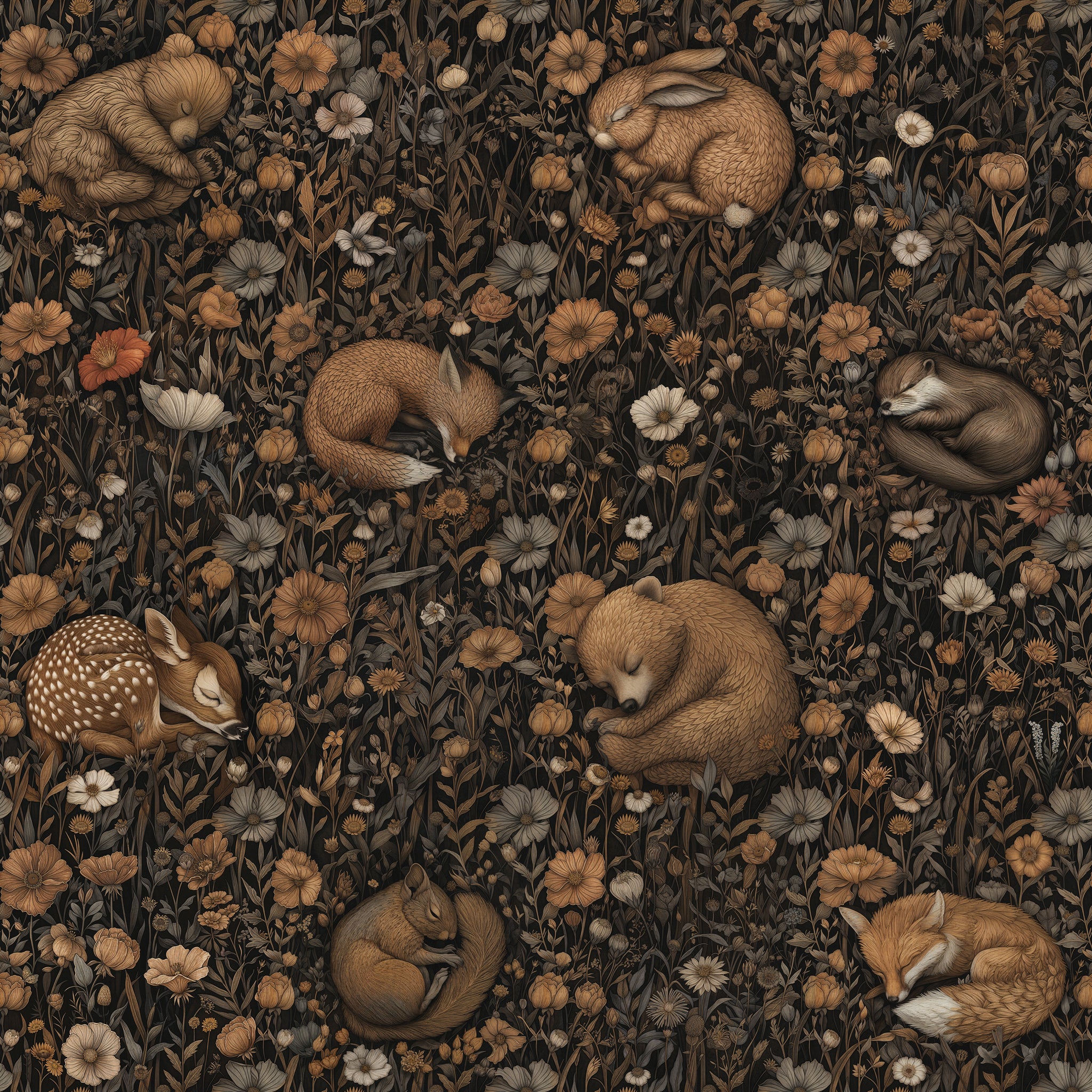 "Wall Blush's Woodland Dreams Wallpaper featuring enchanting forest animals in a cozy bedroom setting."