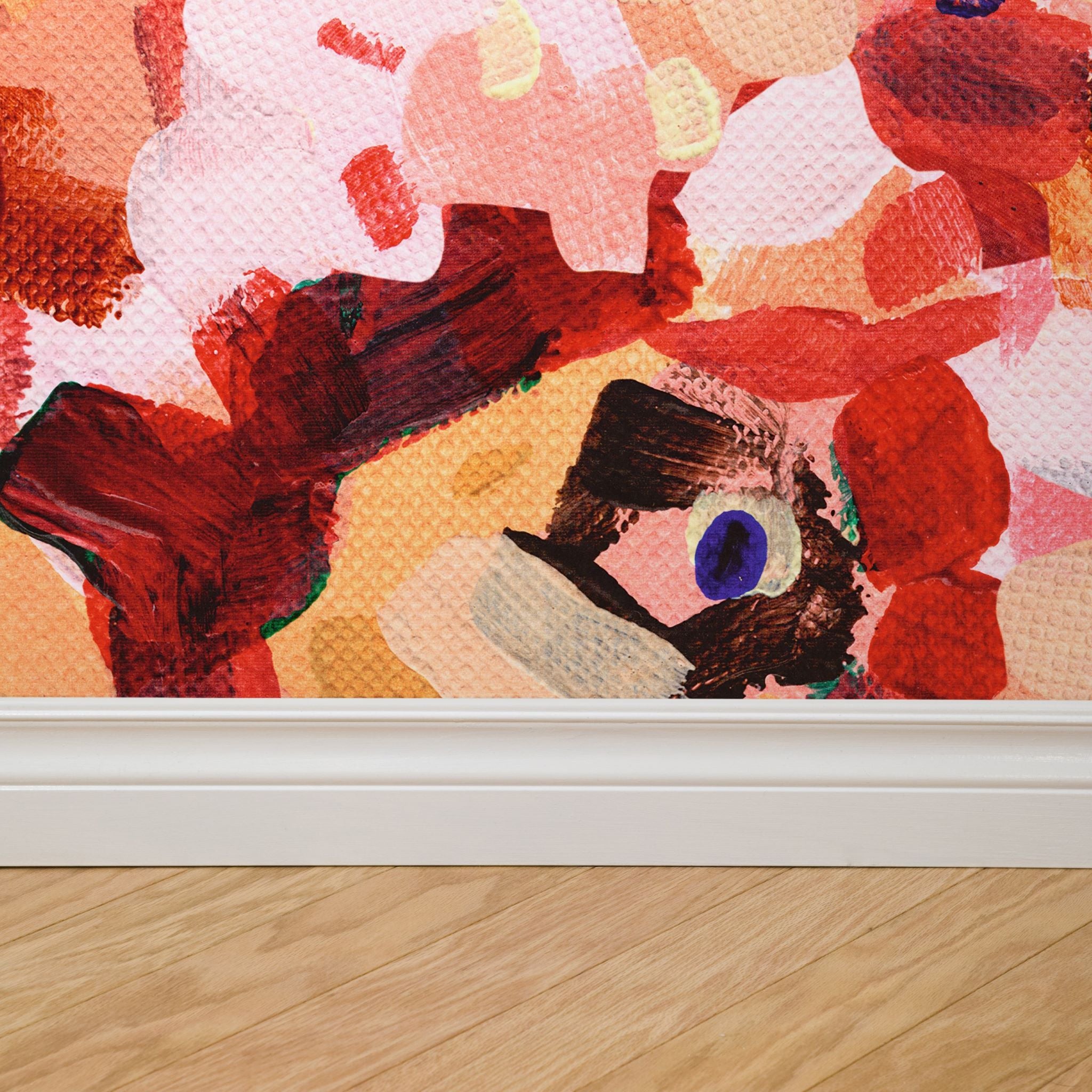 Colorful Miraflores Wallpaper by Wall Blush installed in modern room, showcasing wall detail and design focus.