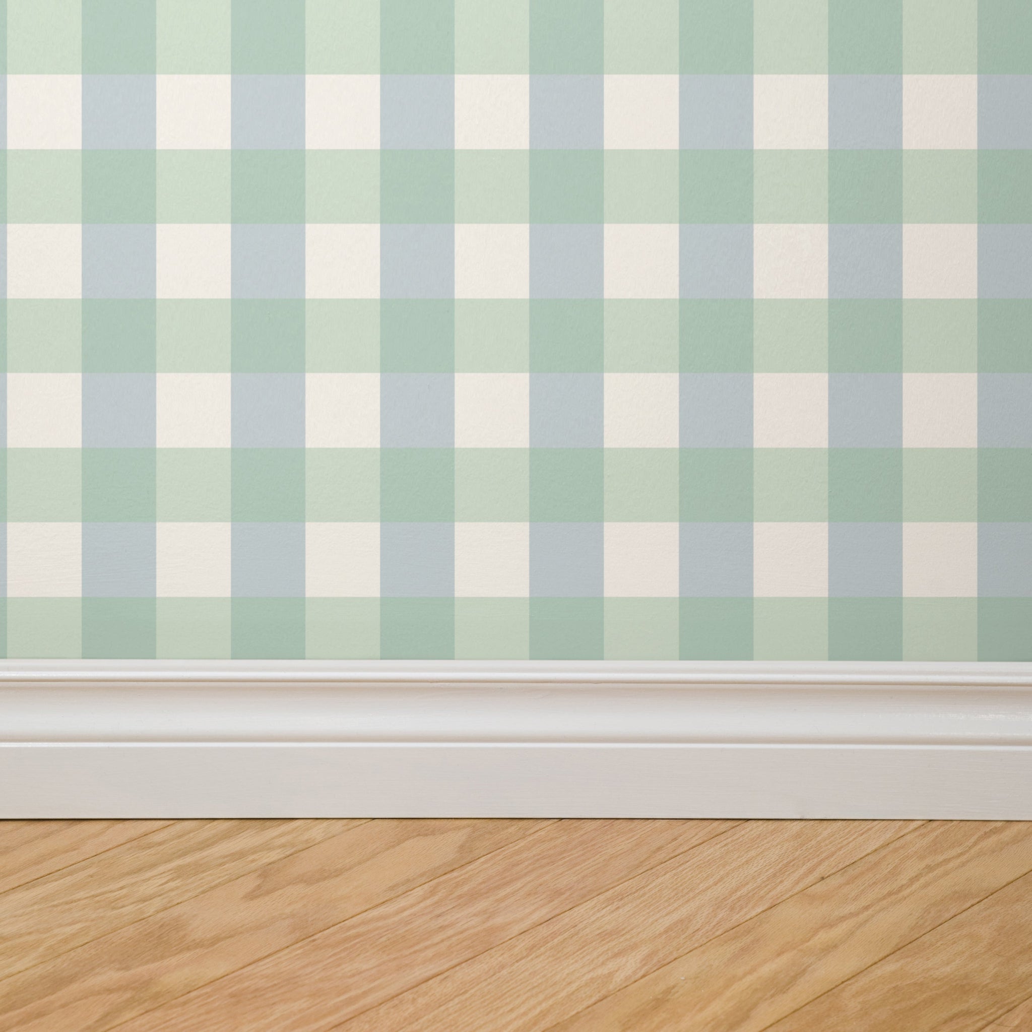 Simply Gingham Small (Green & Blue) Wallpaper
