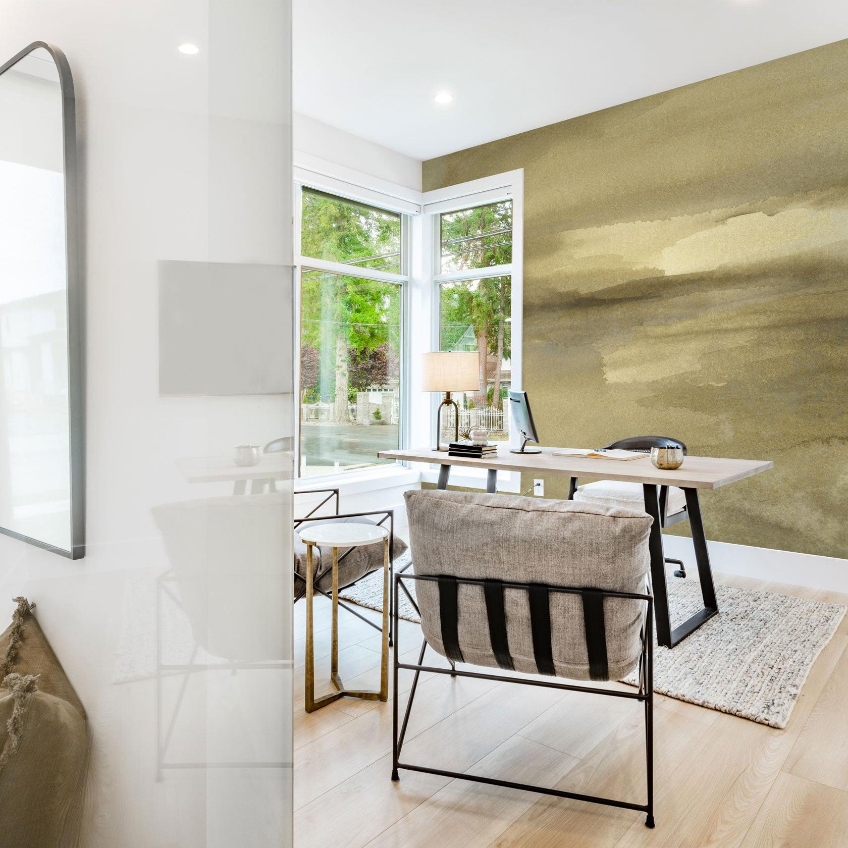 Be Still Wallpaper by The A&S Line enhancing modern home office with artistic elegance.