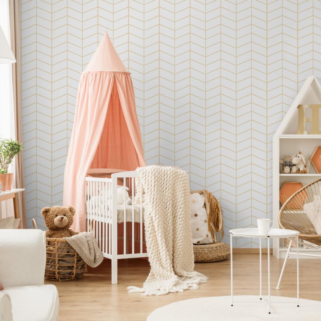 Chic Chevy Girl Wallpaper by Wall Blush in a cozy children's room, highlighting the elegant wall design.