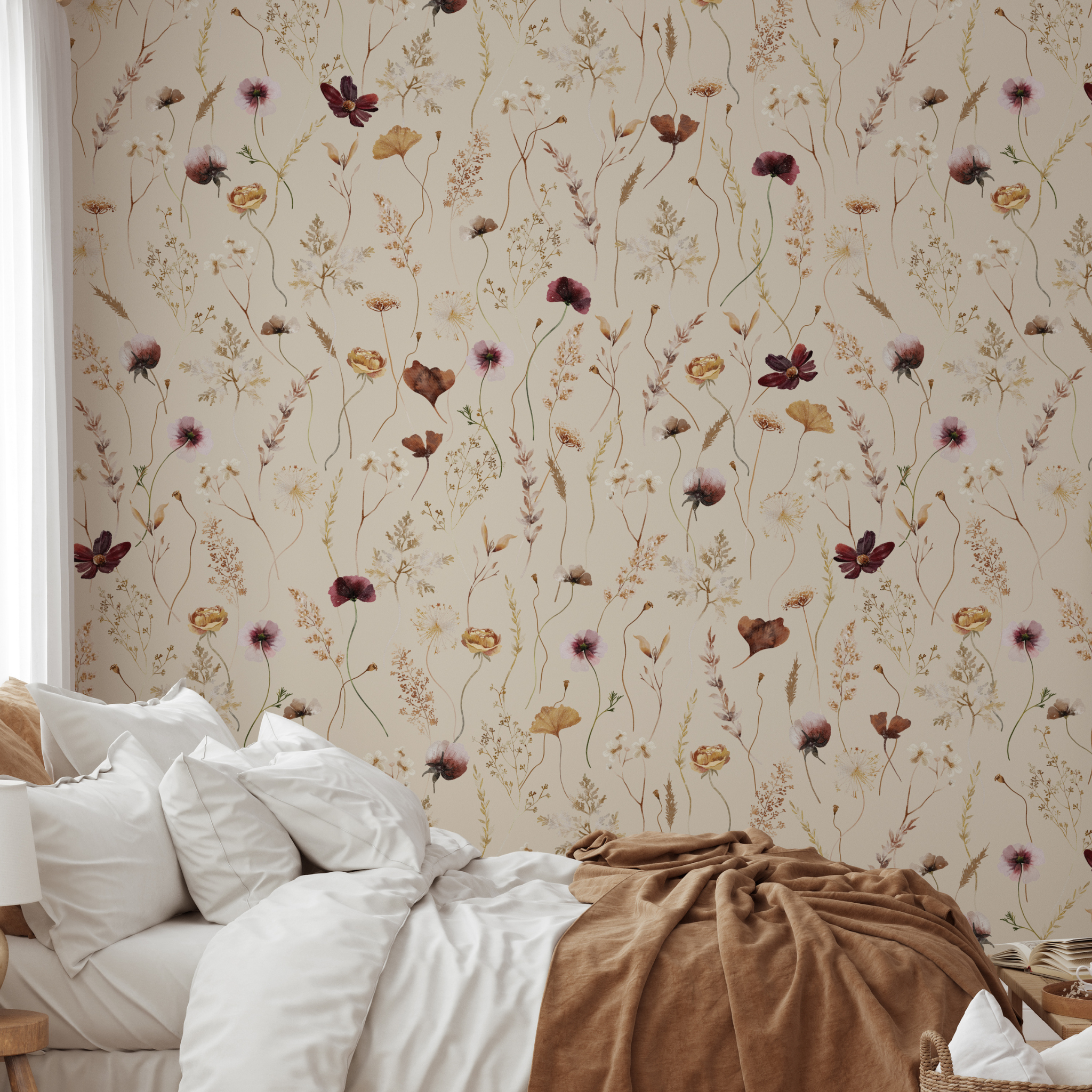 Dahlia (Tan) Wallpaper - 6 FT H X 11 FT W Peel and Stick