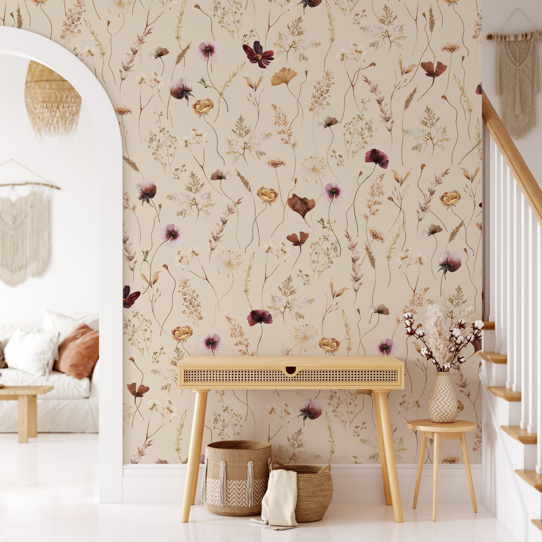 Dahlia (Tan) Wallpaper - 6 FT H X 11 FT W Peel and Stick