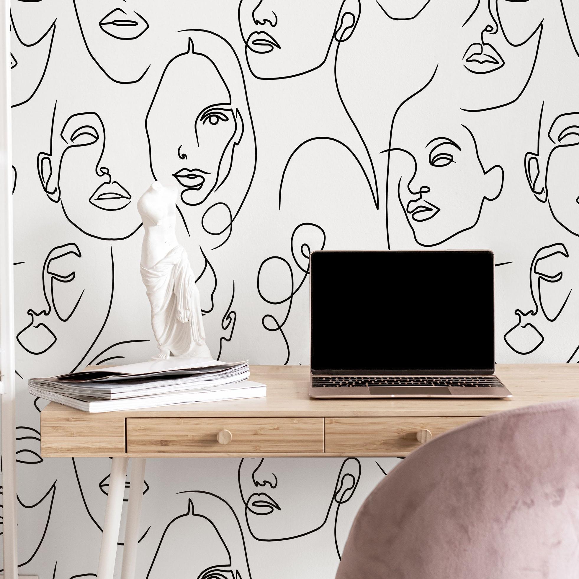 Bella Donna wallpaper by Wall Blush AW01 in modern home office with artistic design focus