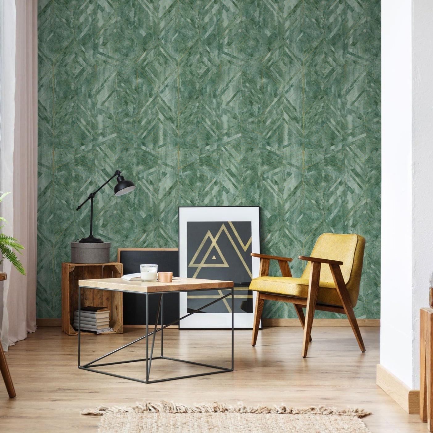 Stylish Gemini Wallpaper from The Clements Crew Line in a modern home office setup with focus on the textured wall design.