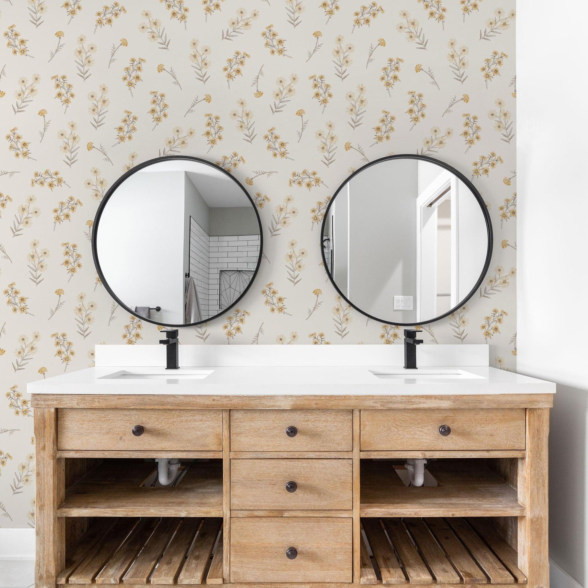 Lottie Wallpaper by Wall Blush SG02 in a modern bathroom focusing on elegant wall design.