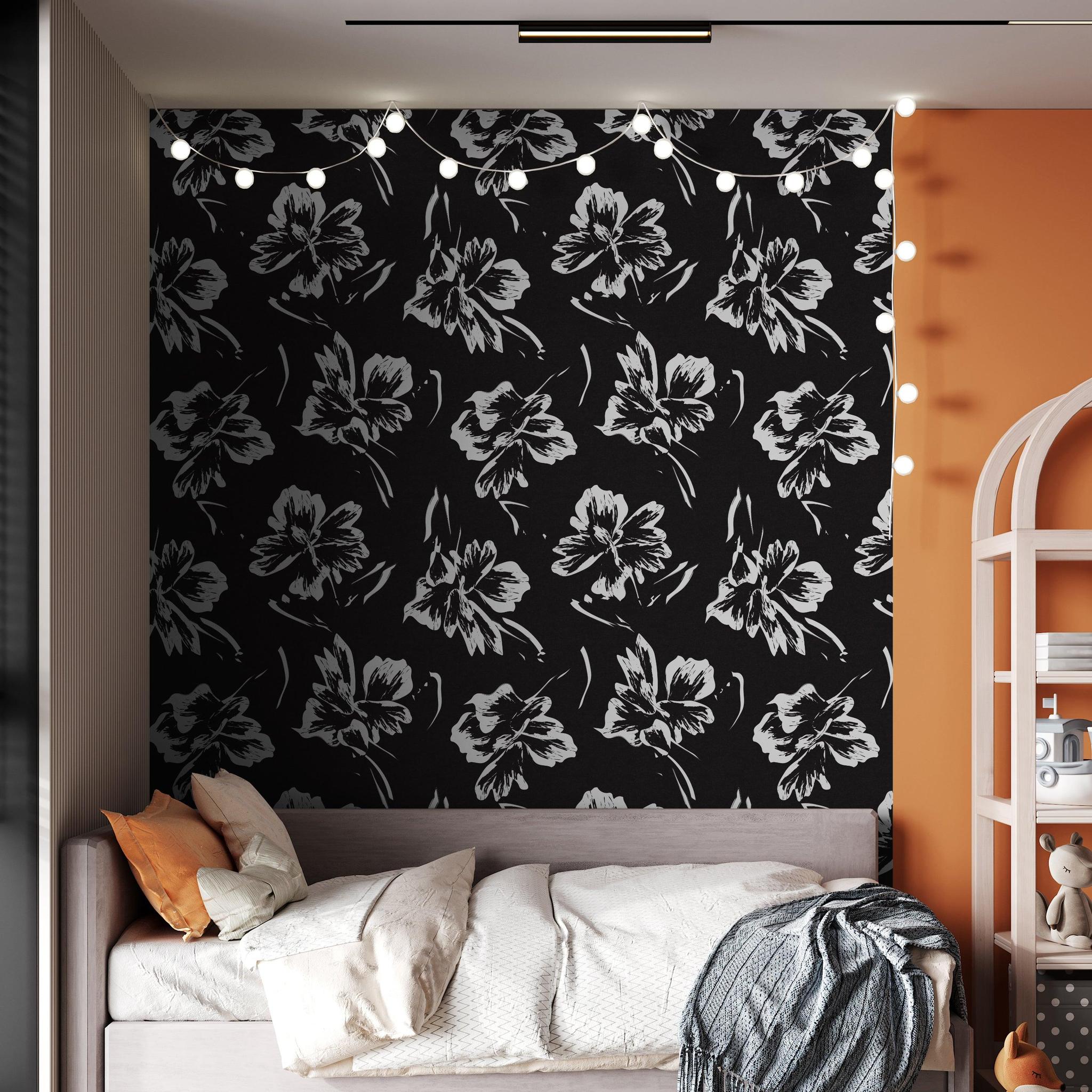 La Jolla floral pattern wallpaper from Wall Blush AW01 accenting a modern living room decor.