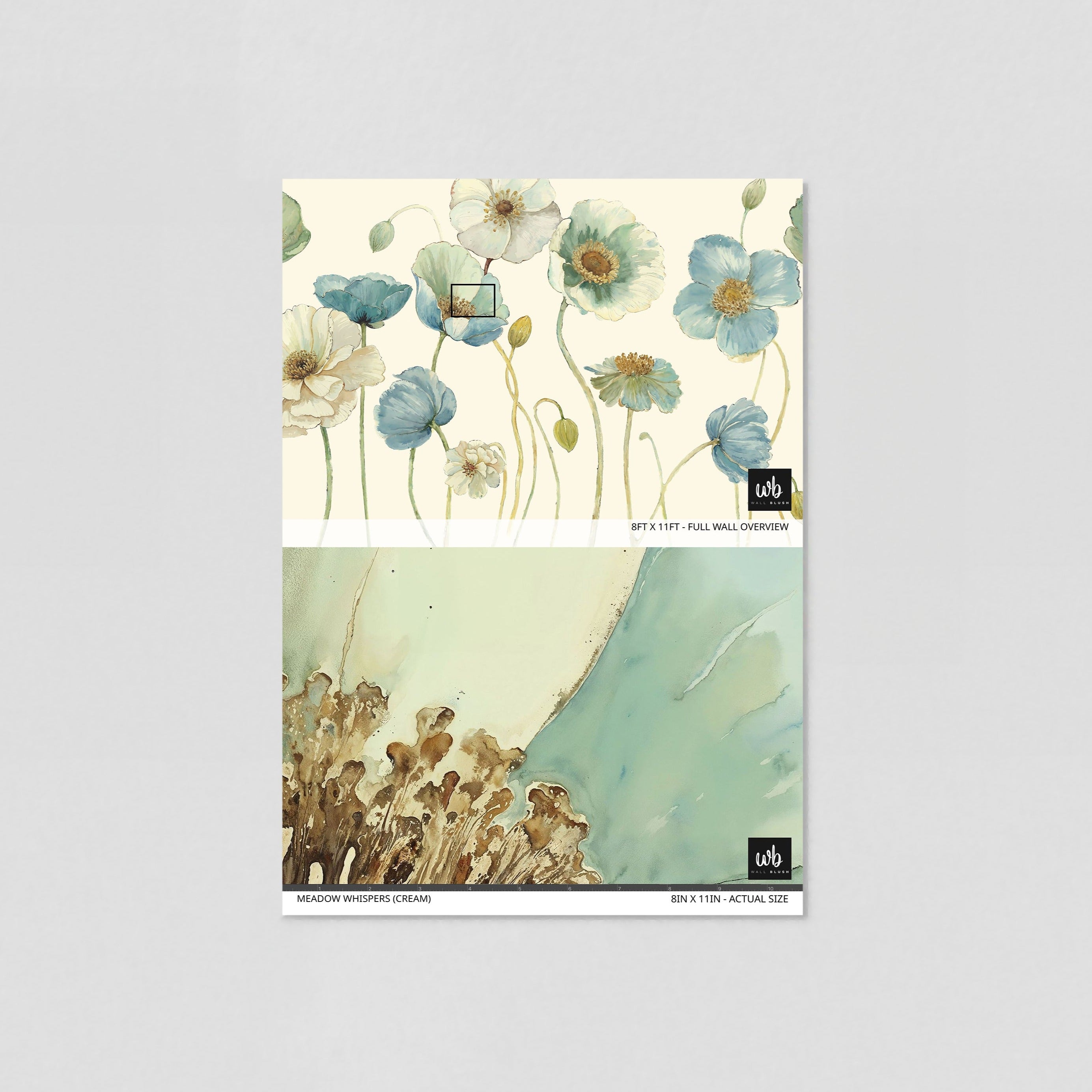"Meadow Whispers (Cream) Wallpaper by Wall Blush featured in an elegant room setting, showcasing floral design."