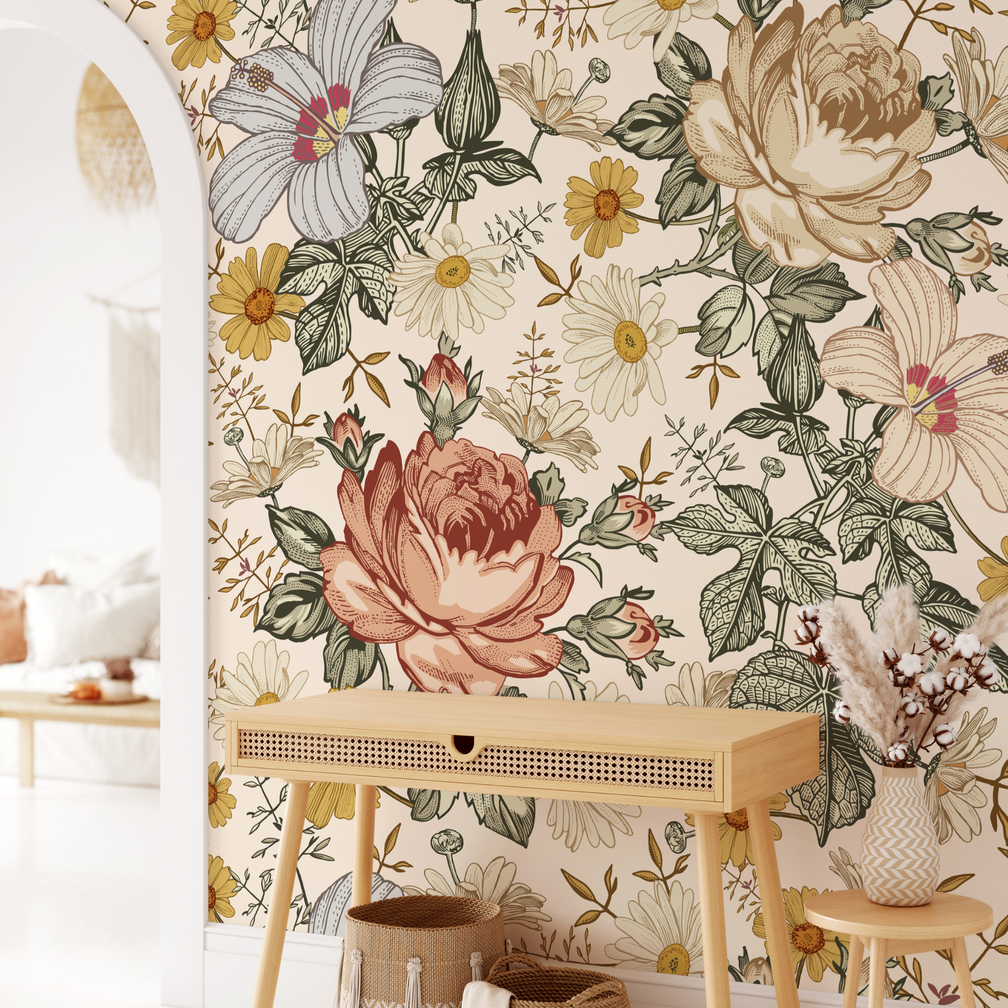 Mia (Cream) Wallpaper - 8 FT H X 25 FT W Luxe Peel and Stick