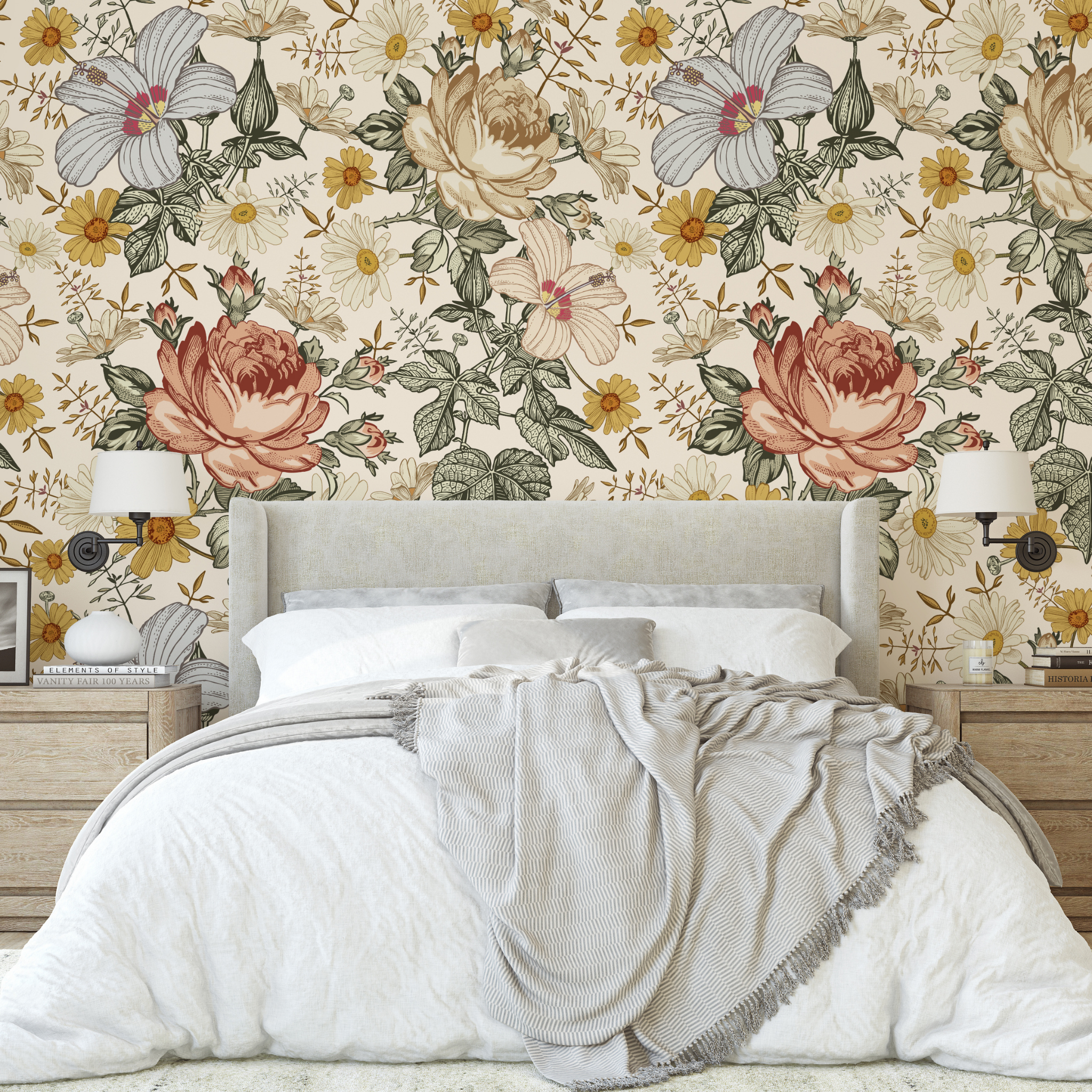 Mia (Cream) Wallpaper - 8 FT H X 25 FT W Luxe Peel and Stick
