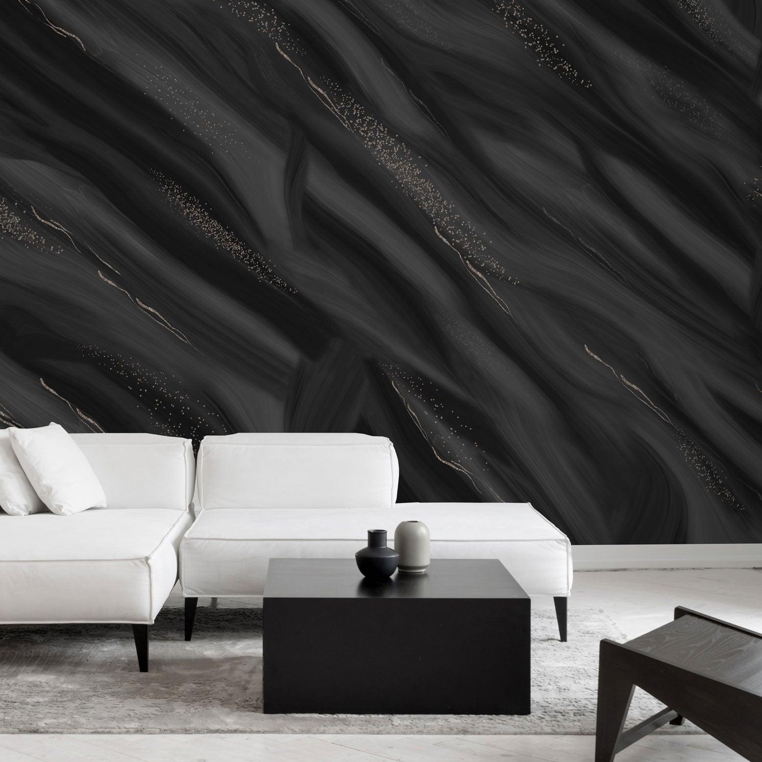 Stylish living room featuring Midnight Mood Wallpaper from The Kail Lowry Line, enhancing wall elegance.