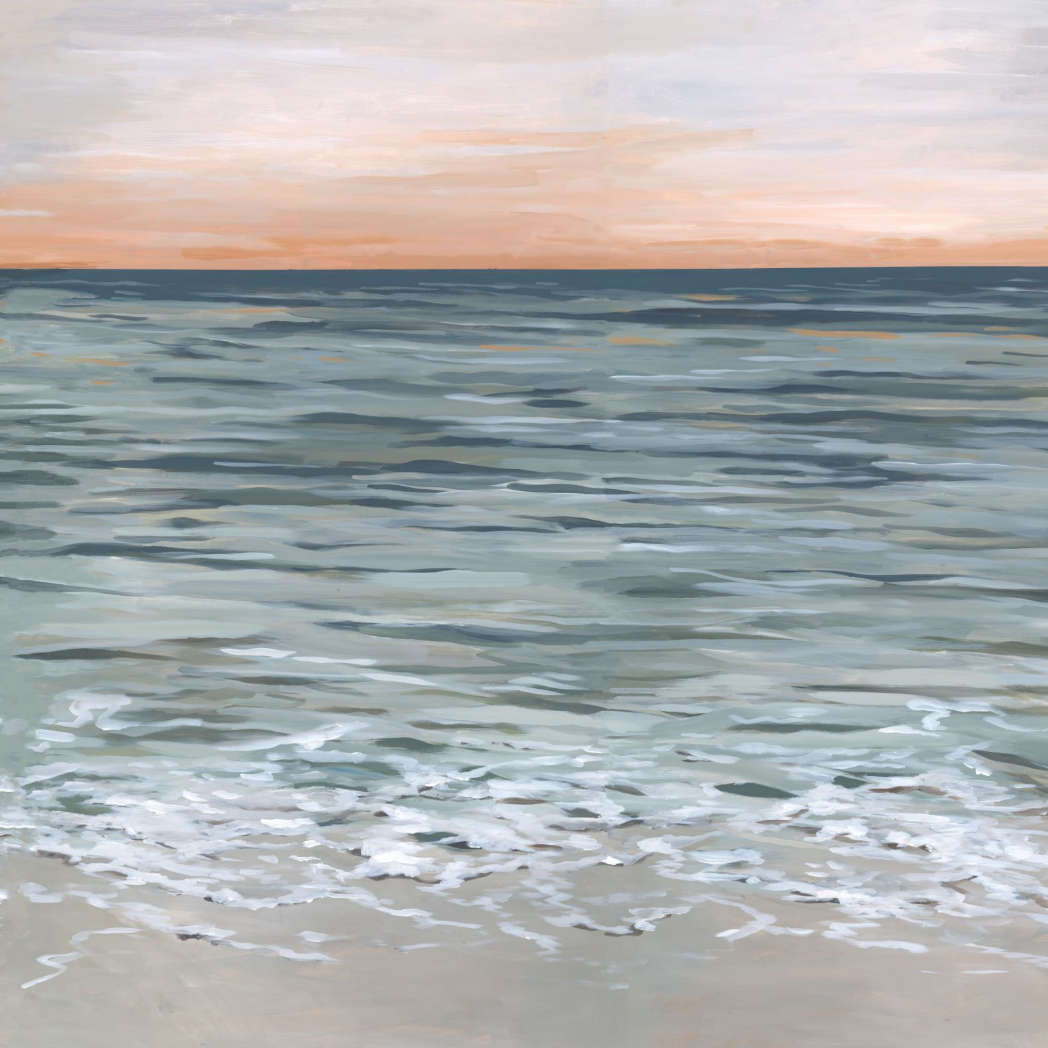 Alt: "Wall Blush's New Beginnings Wallpaper installed in a serene bedroom, showcasing oceanic hues for a calming effect."