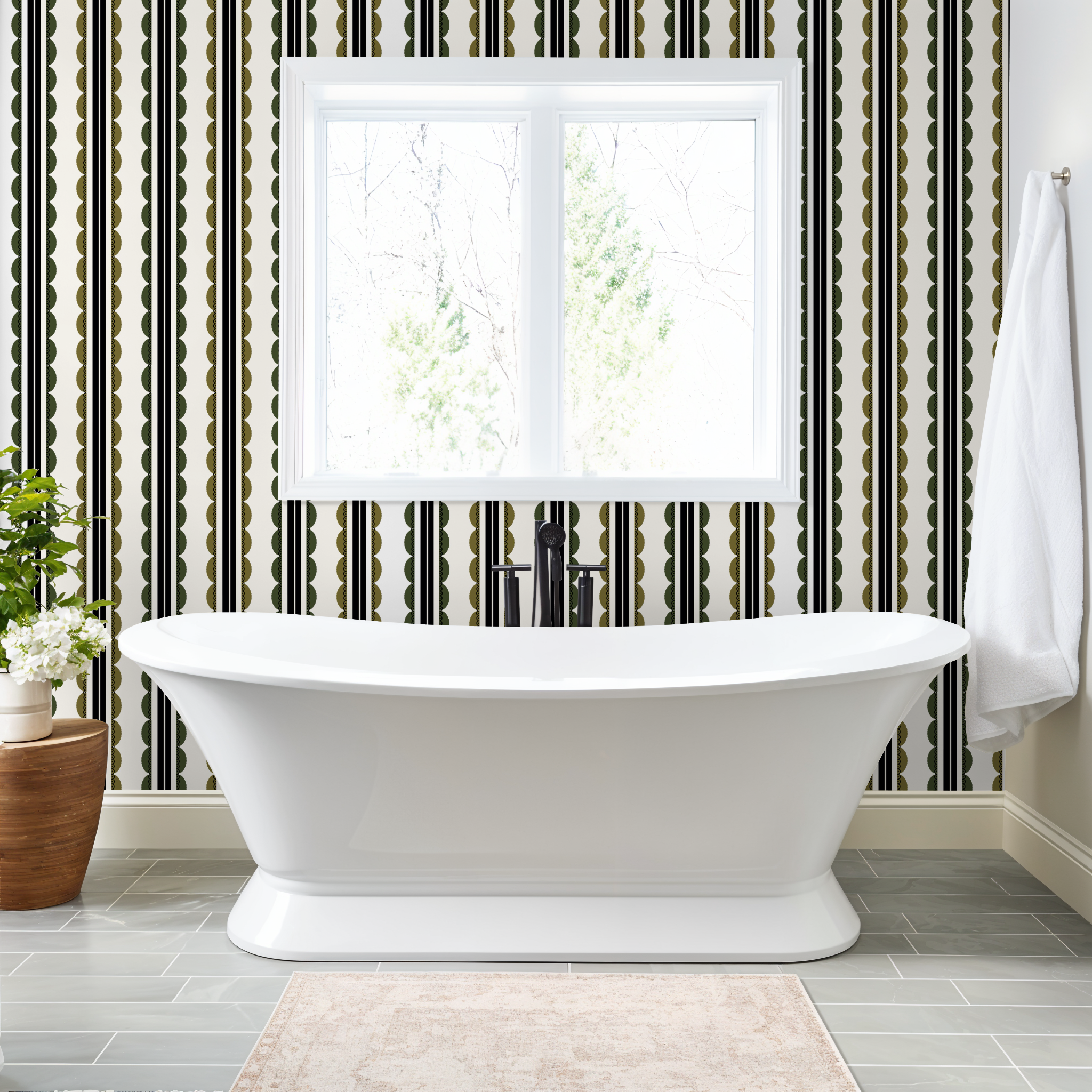 Sunday Scallop (Olive and Dark Green) Wallpaper