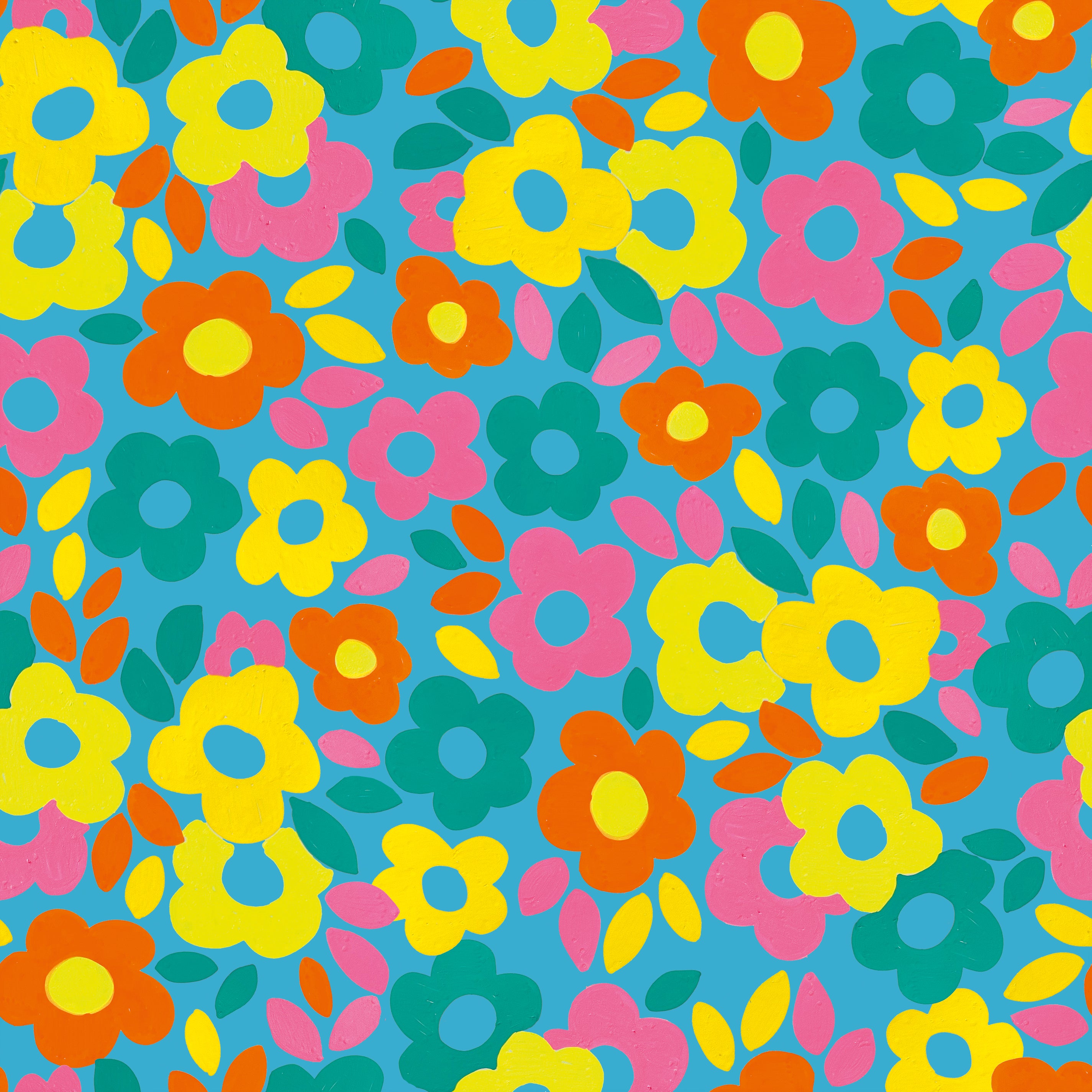 The image you've provided is a close-up view of "Gabi Wallpaper" by Wall Blush with a vibrant floral pattern. However, there's no room context to ascertain the type of room it's used in. Nevertheless, I can create an alt text focusing on the wallpaper itself.
Alt text: "Bright 'Gabi Wallpaper' by Wall Blush featuring colorful floral pattern, suitable for energizing any room decor."