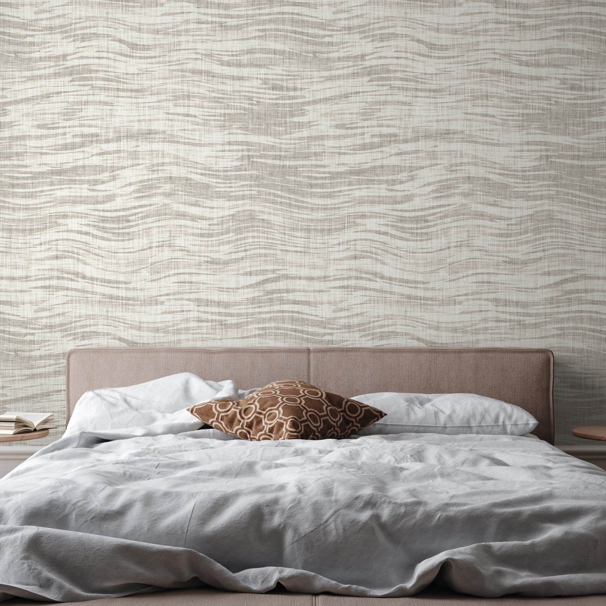 "Strauss Wallpaper by Wall Blush in Cozy Bedroom, featuring Textured Wall Design as Focal Point."