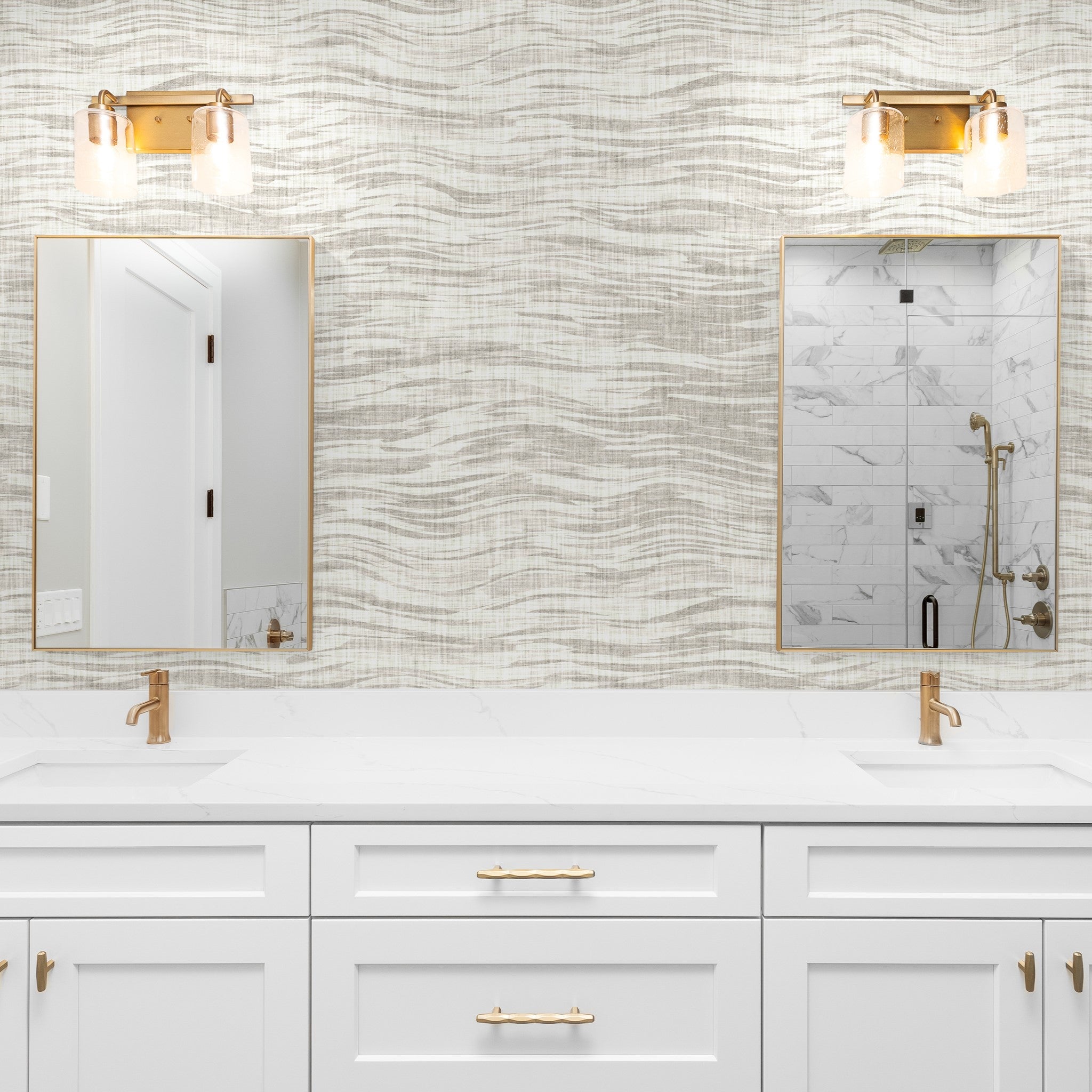 "Strauss Wallpaper by Wall Blush featured in elegant bathroom interior design focus"