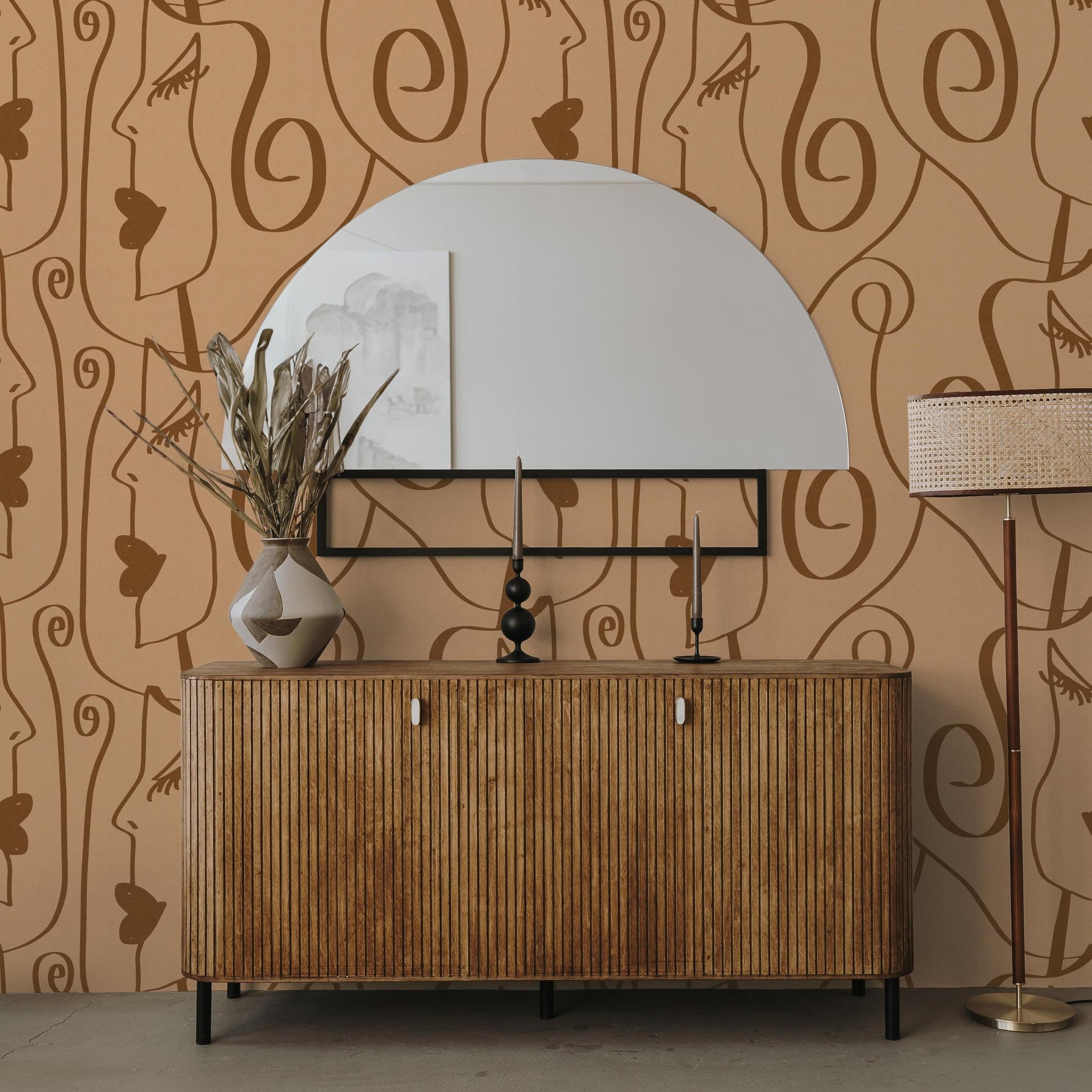 Tess Wallpaper by Wall Blush SG02 in a stylish living room with face patterns and modern decor.