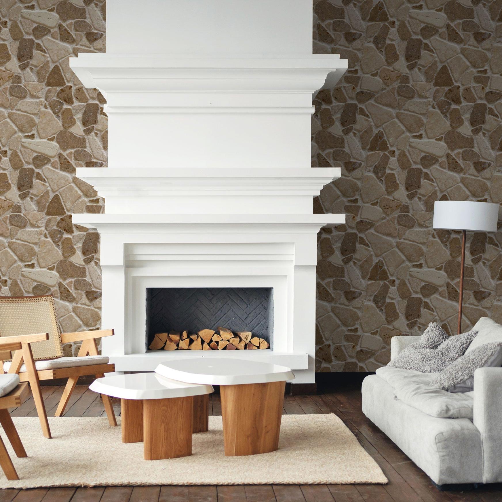 Stylish living room featuring The Abbey Wallpaper by Wall Blush AW01, accentuating the space's modern decor.