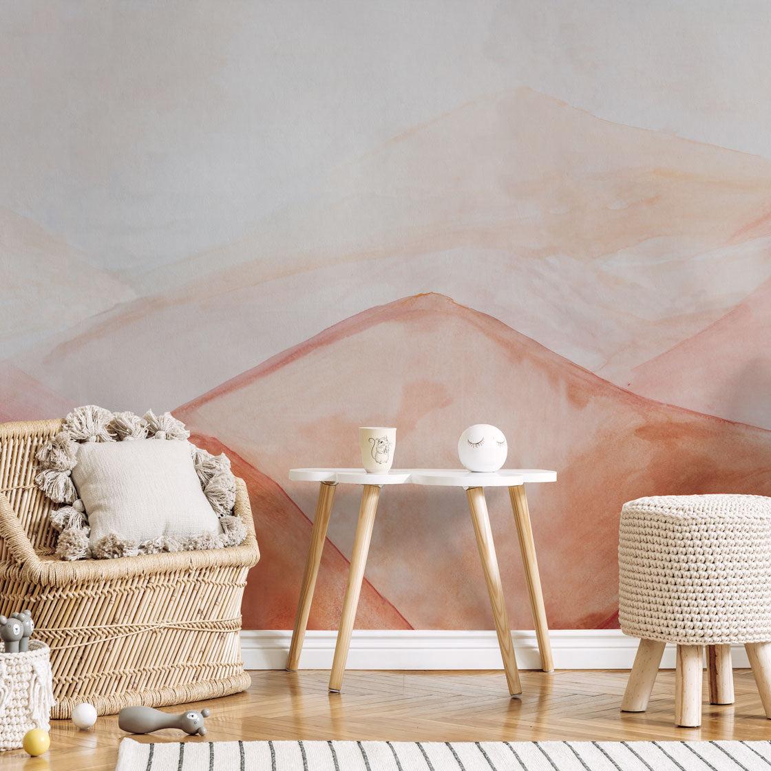 Unruly Wallpaper by The Minty Line in a stylish children's room, with focus on the warm abstract design.