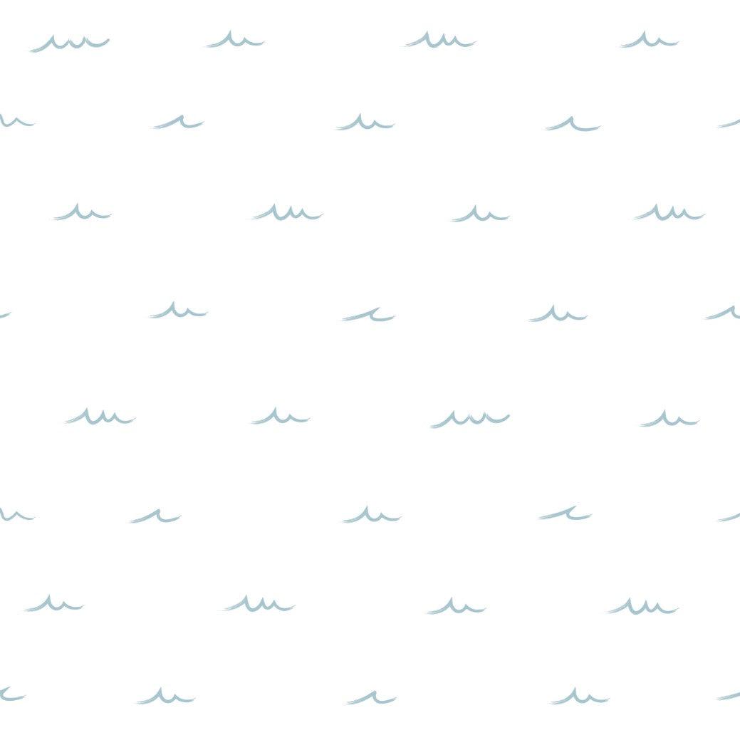 Waves of Blue pattern from Wall Blush AW01, chic wallpaper in a modern bedroom.