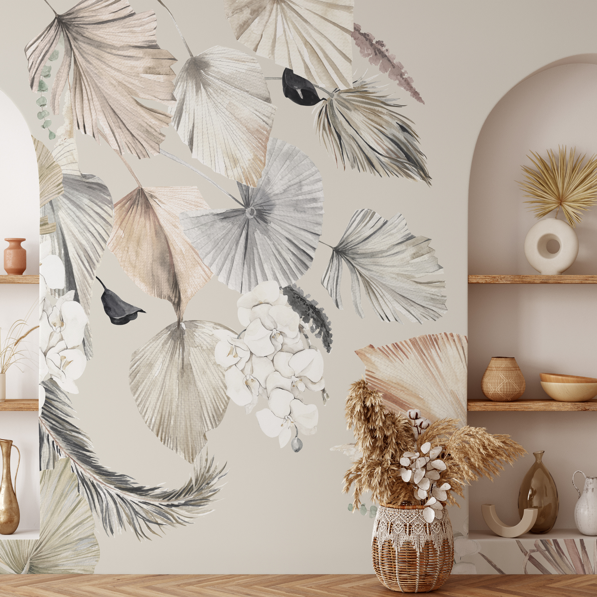 "Your Biggest Fan Wallpaper by Wall Blush in modern living room, botanical design focus"