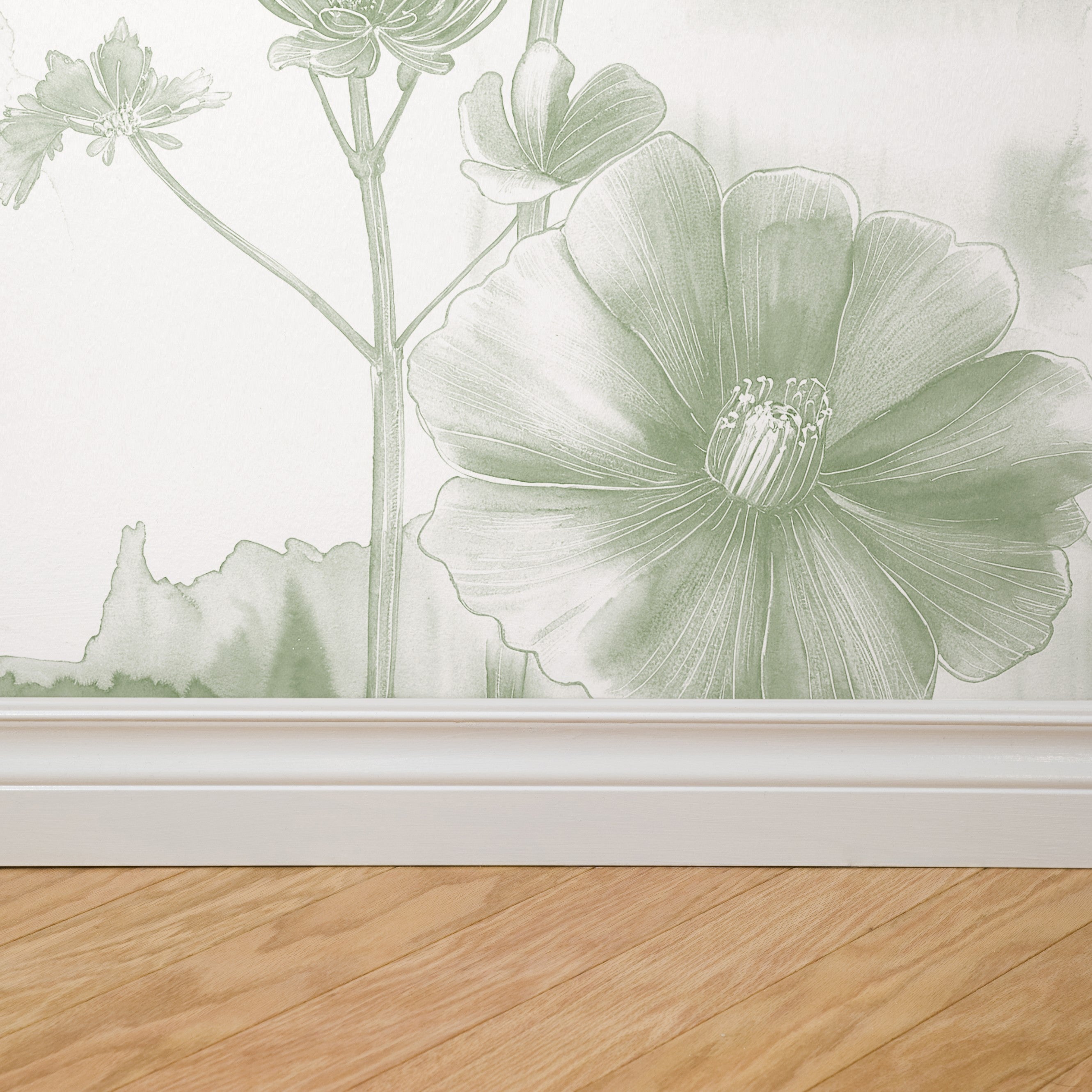 "Lavina (Green) Wallpaper by Wall Blush featured in a bright, stylish living room setting."