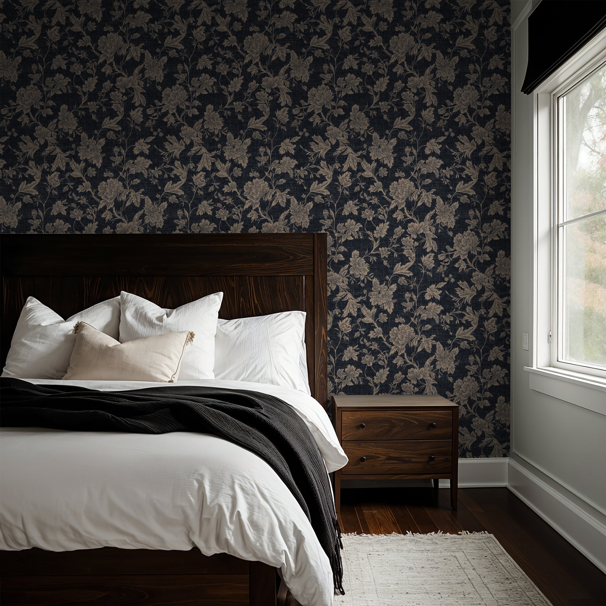 Denim Blooms Wallpaper - 8 FT H X 8 FT W Traditional