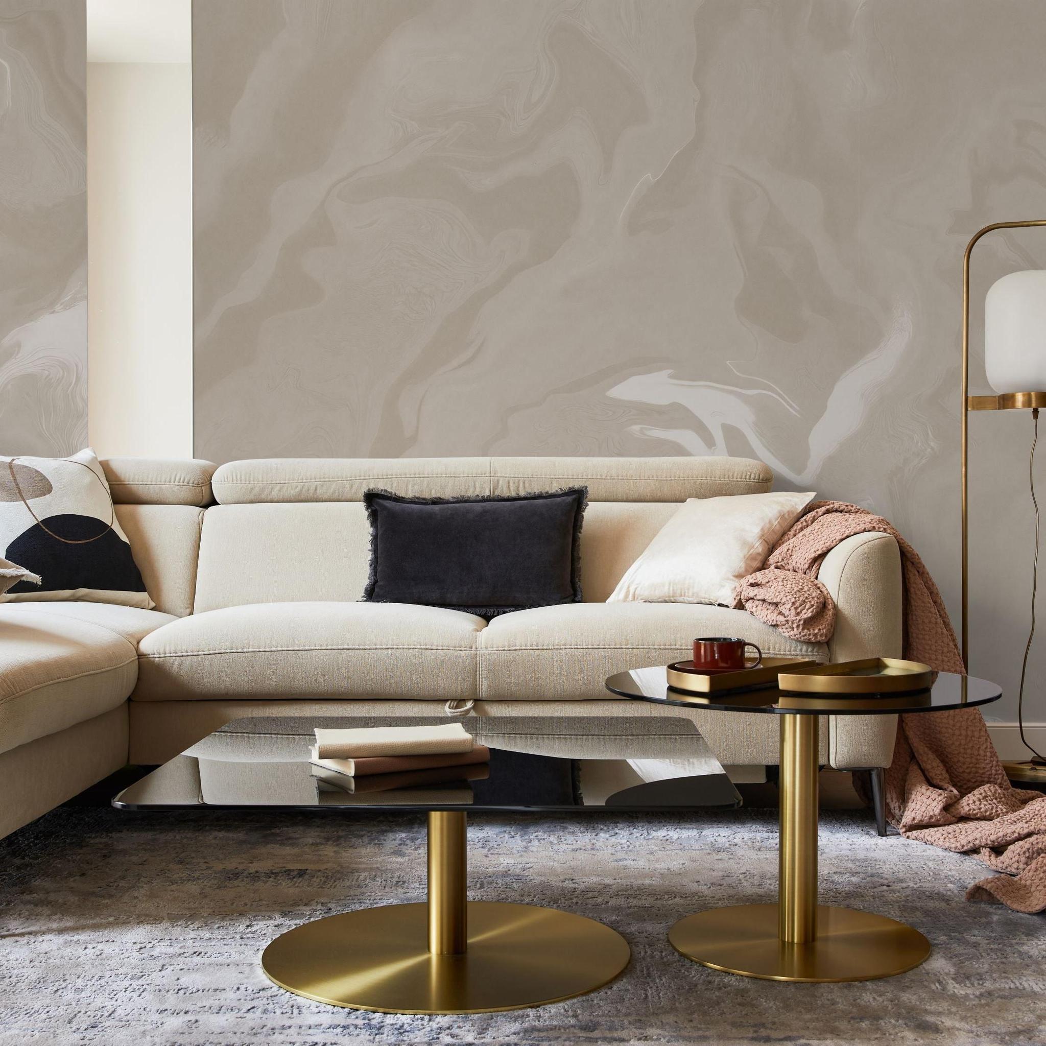 Whisper Wallpaper from The Stefanie Bloom Line enhancing a modern living room interior with elegant design.