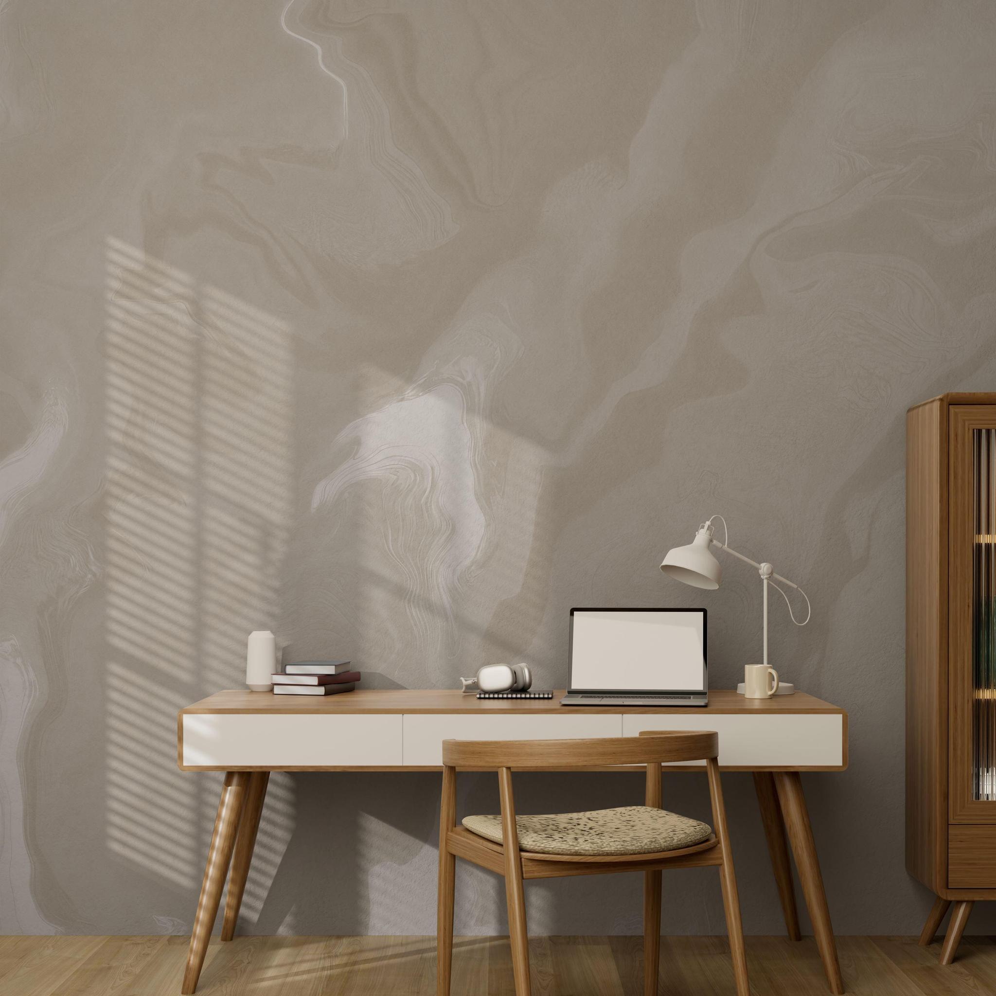 Whisper Wallpaper from The Stefanie Bloom Line in a modern home office focusing on the elegant wall design.