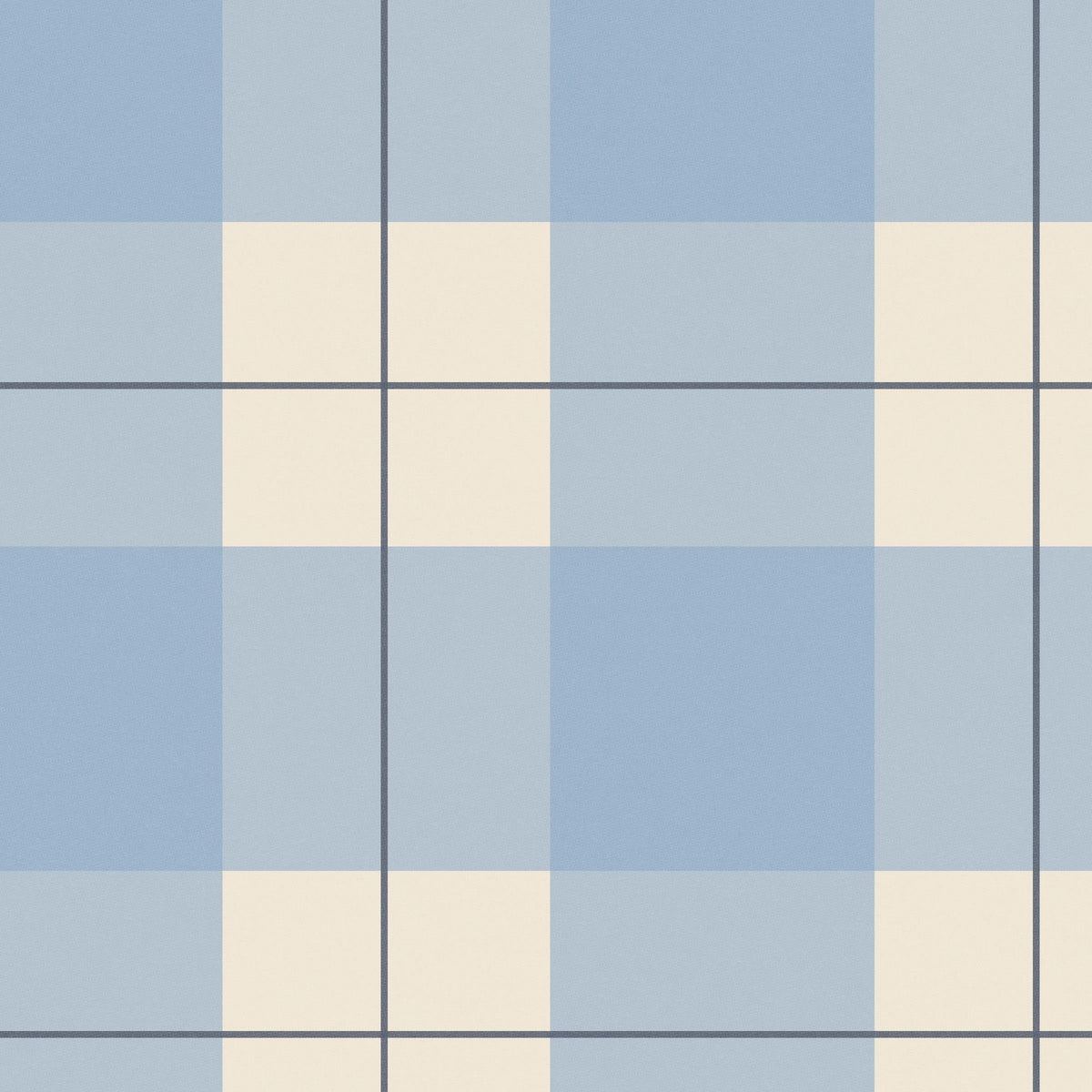 Blue and ivory plaid wallpaper with intersecting squares in a minimalist style.