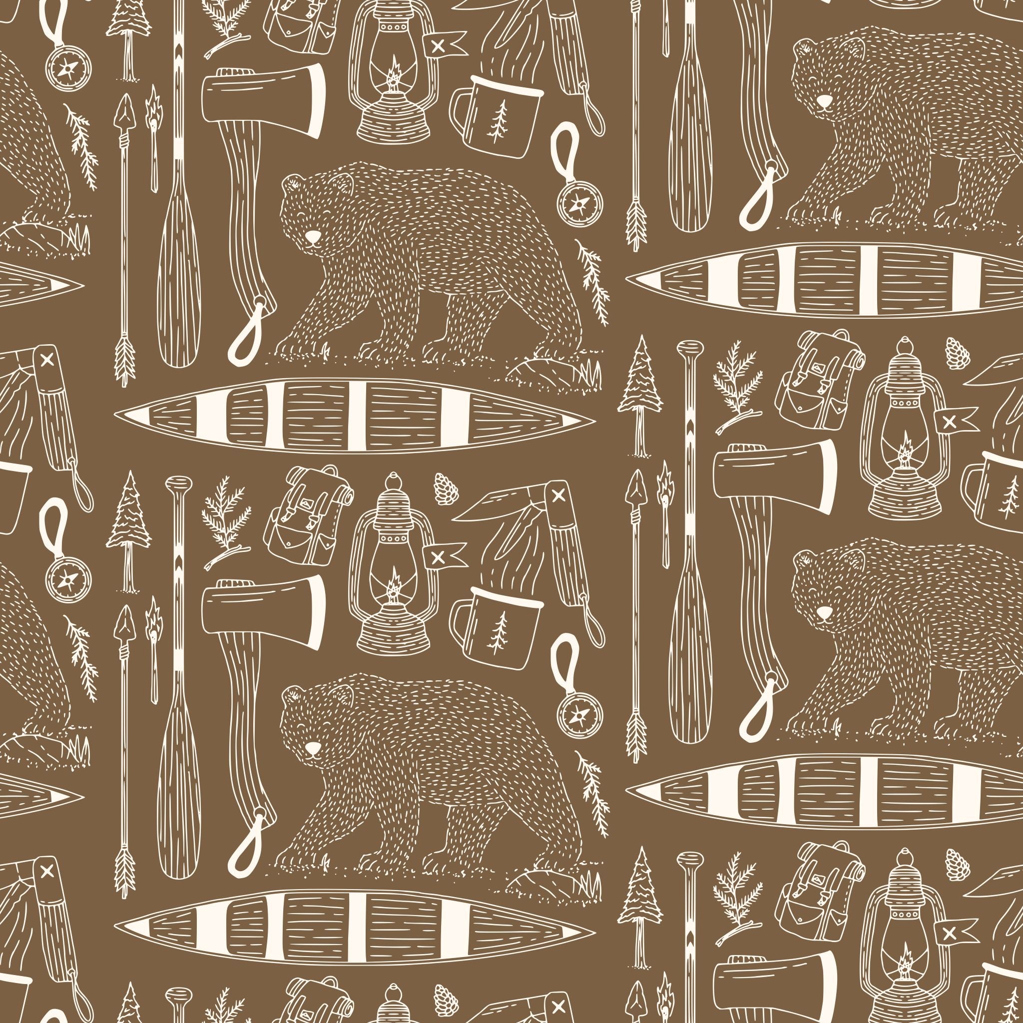"Trail Blazer (Brown) Wallpaper pattern by Wall Blush in a modern living space, focused on the detailed wilderness design."