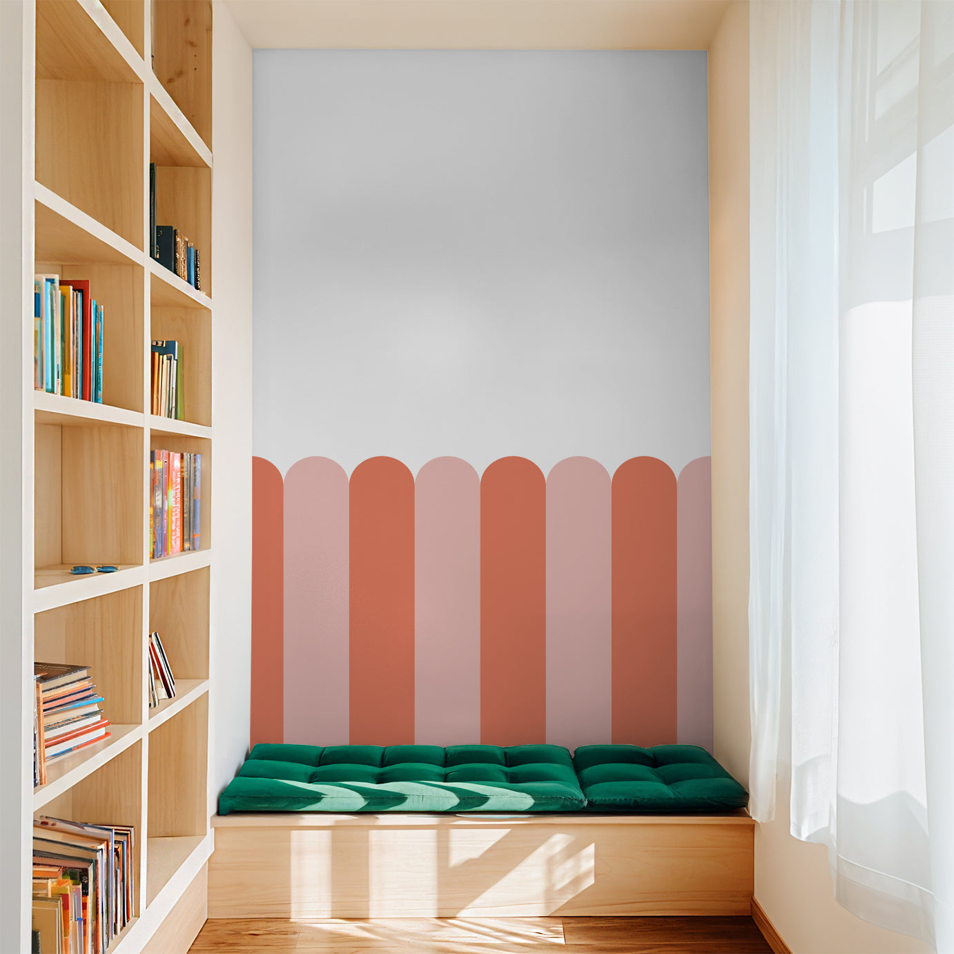Playful Pickets (Coral) Wallpaper - 4 FT H X 55 FT W Peel and Stick