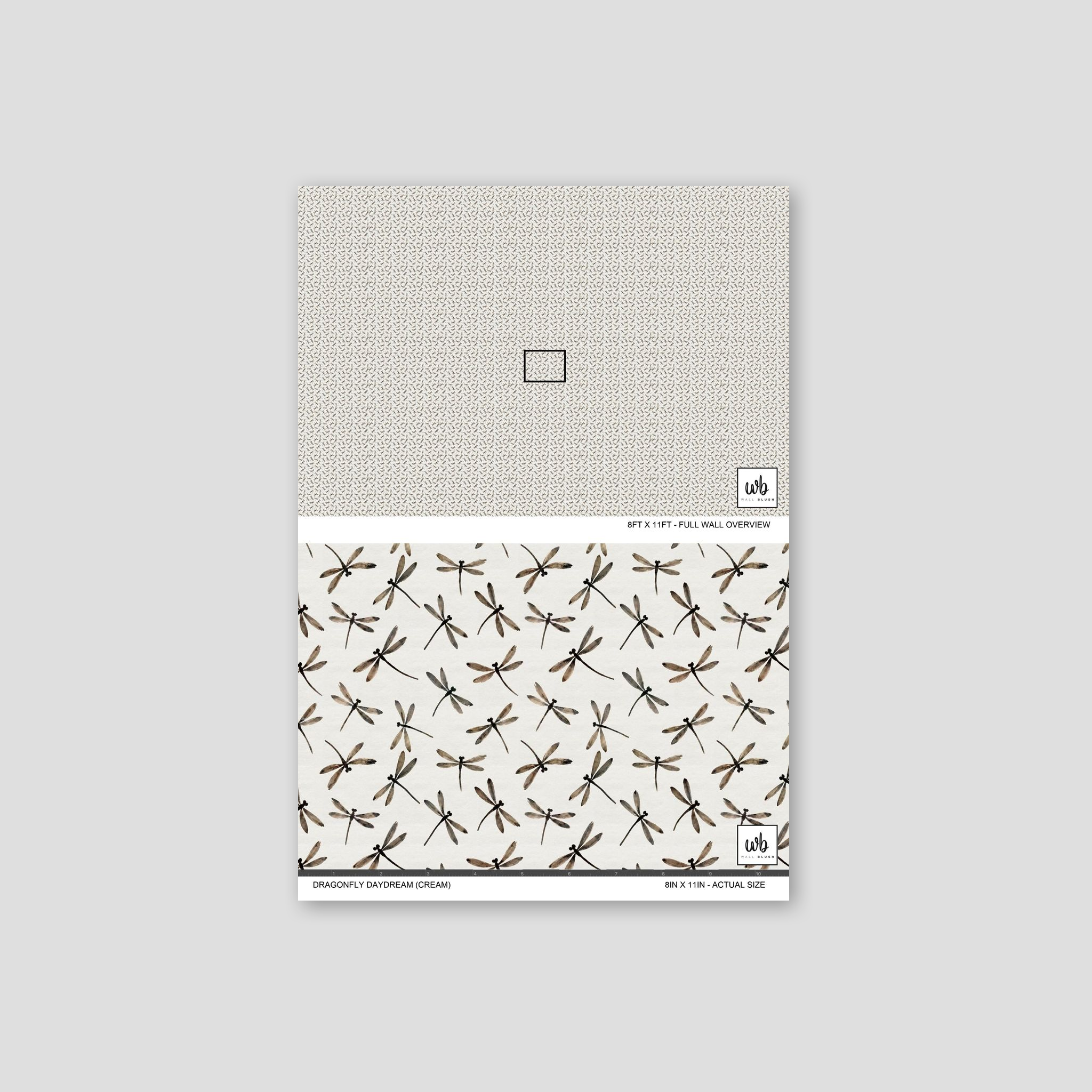 Cream wallpaper with delicate dragonfly pattern, nature-inspired and whimsical.