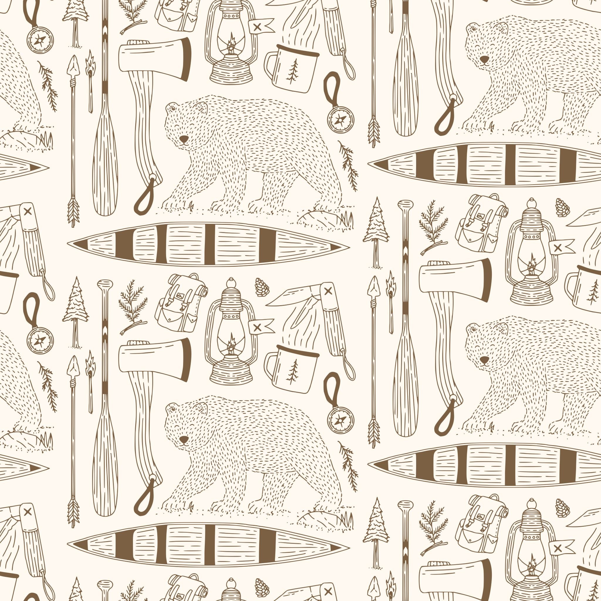 "Wall Blush Trail Blazer (Cream) Wallpaper in a cozy room, with adventure-themed design and neutral tones"