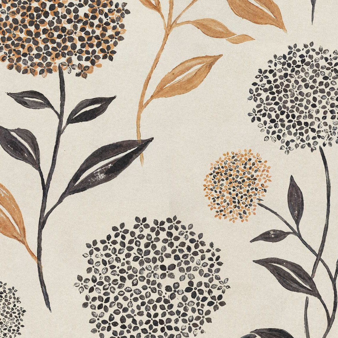 Floral wallpaper with terracotta and charcoal blooms on ivory background
