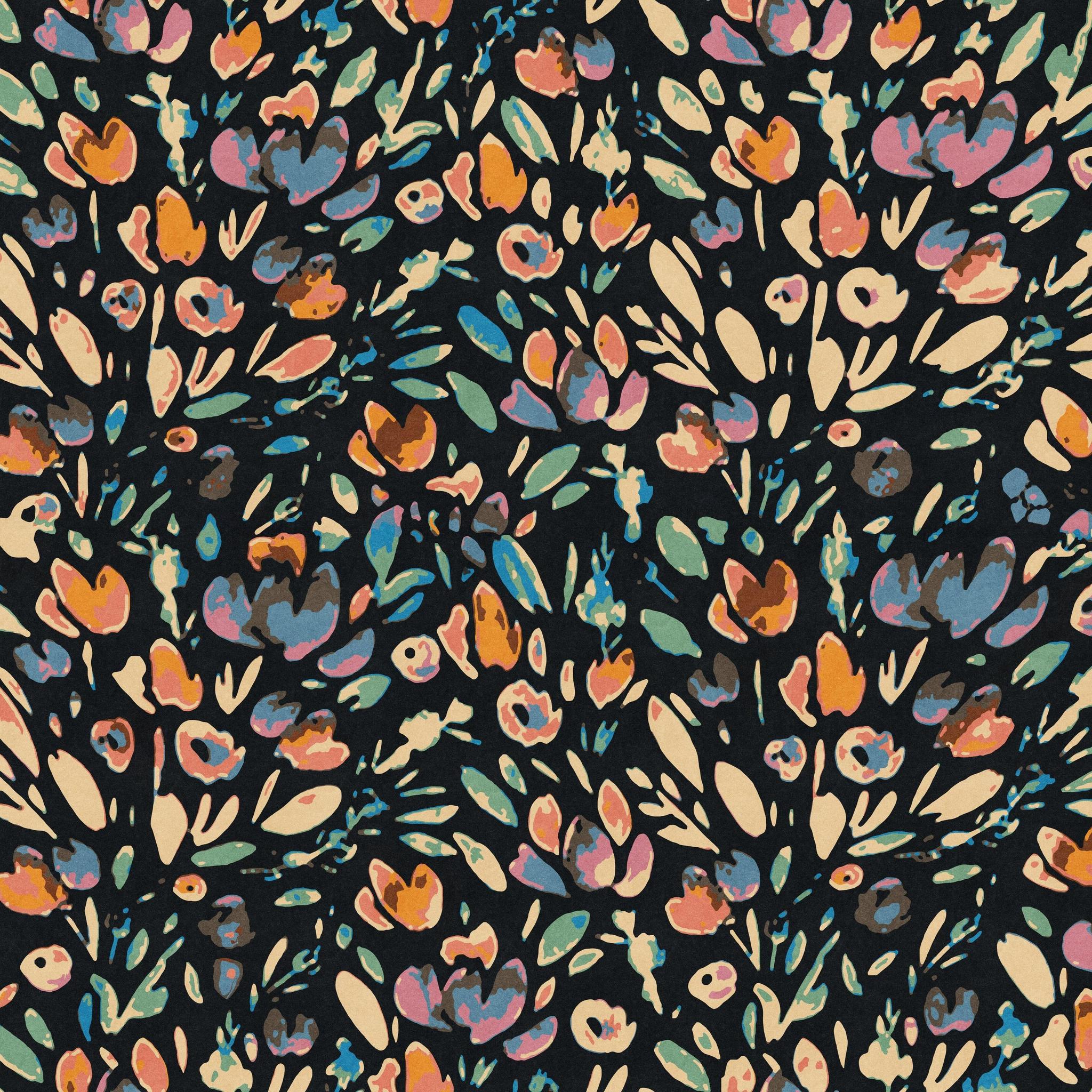 Floral Kit Wallpaper design by Wall Blush SG02 featured in a modern living room setting, with vibrant colors and patterns.