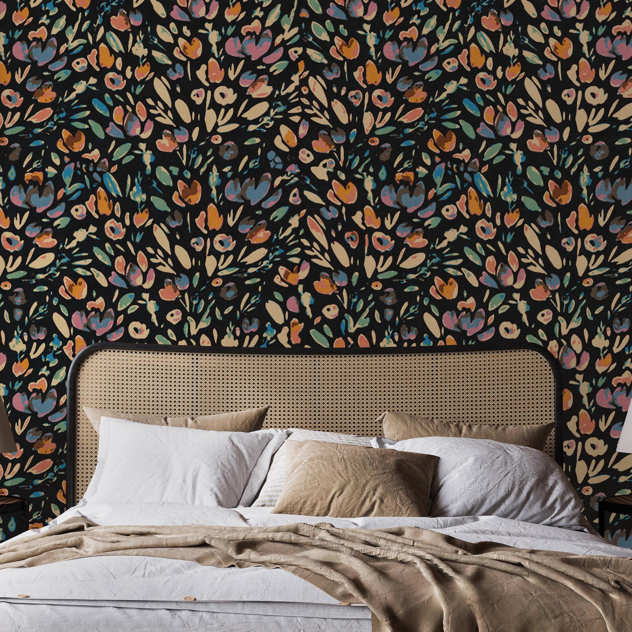 Wall Blush SG02 Kit Wallpaper featuring elegant floral pattern in stylish bedroom setting.
