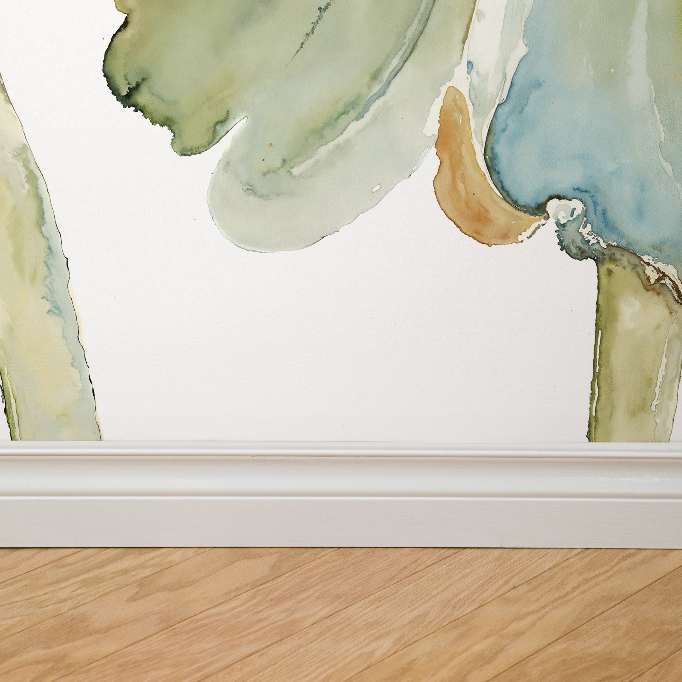 "Meadow Whispers (White) Wallpaper by Wall Blush in a modern living space, showcasing elegant design."