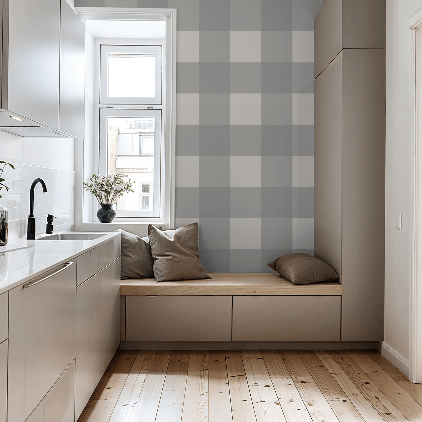 Simply Gingham Large (Gray) Wallpaper