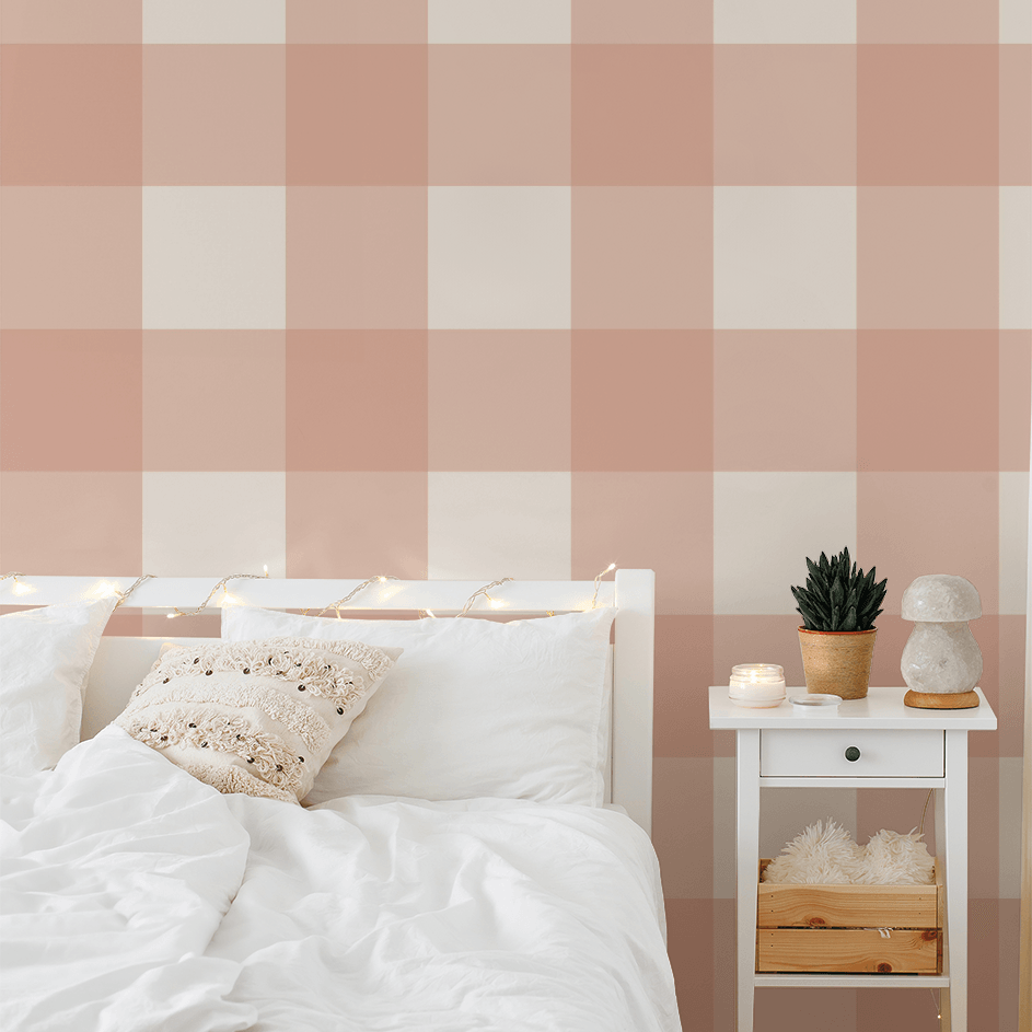Simply Gingham Large (Peach) Wallpaper