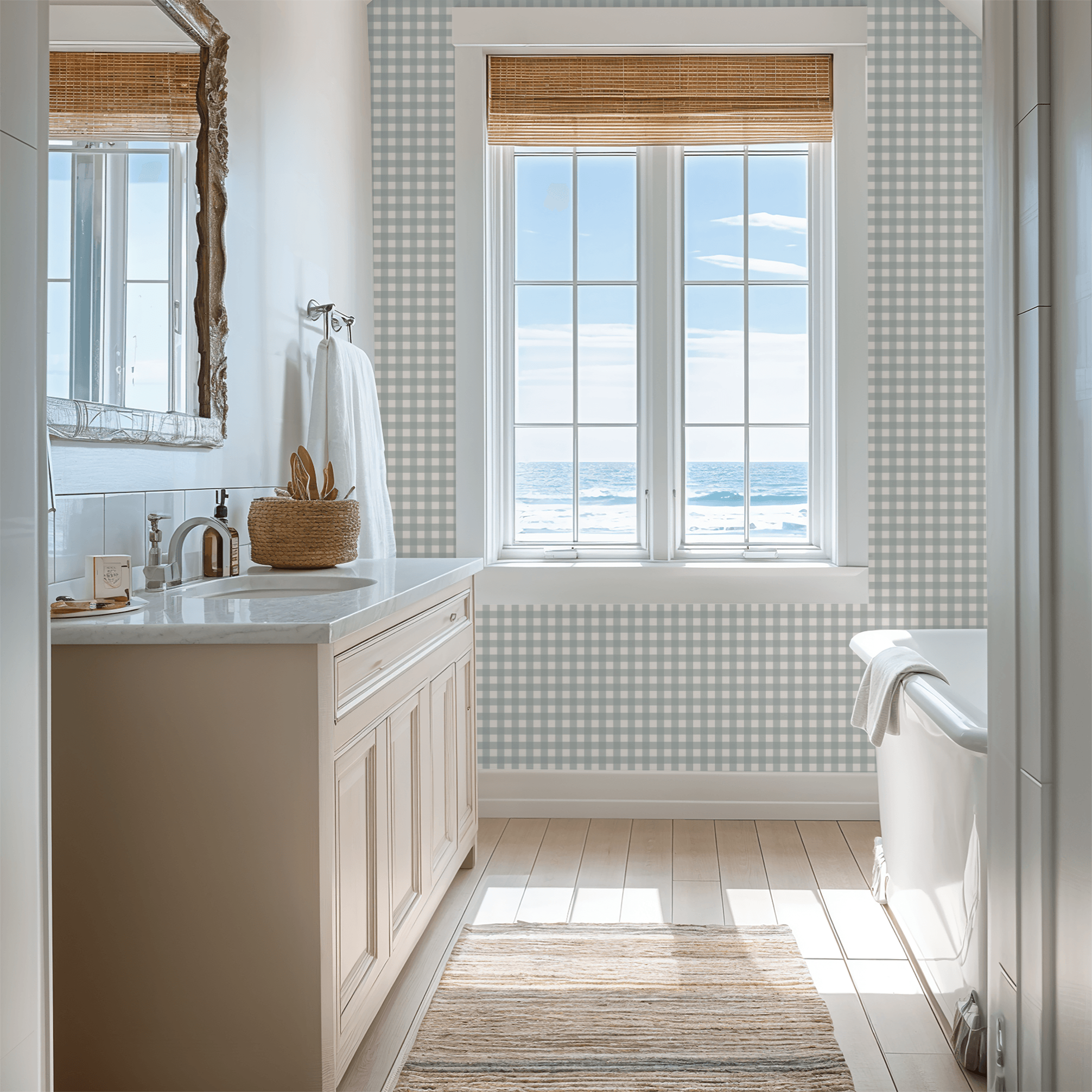 Simply Gingham Small (Light Teal) Wallpaper