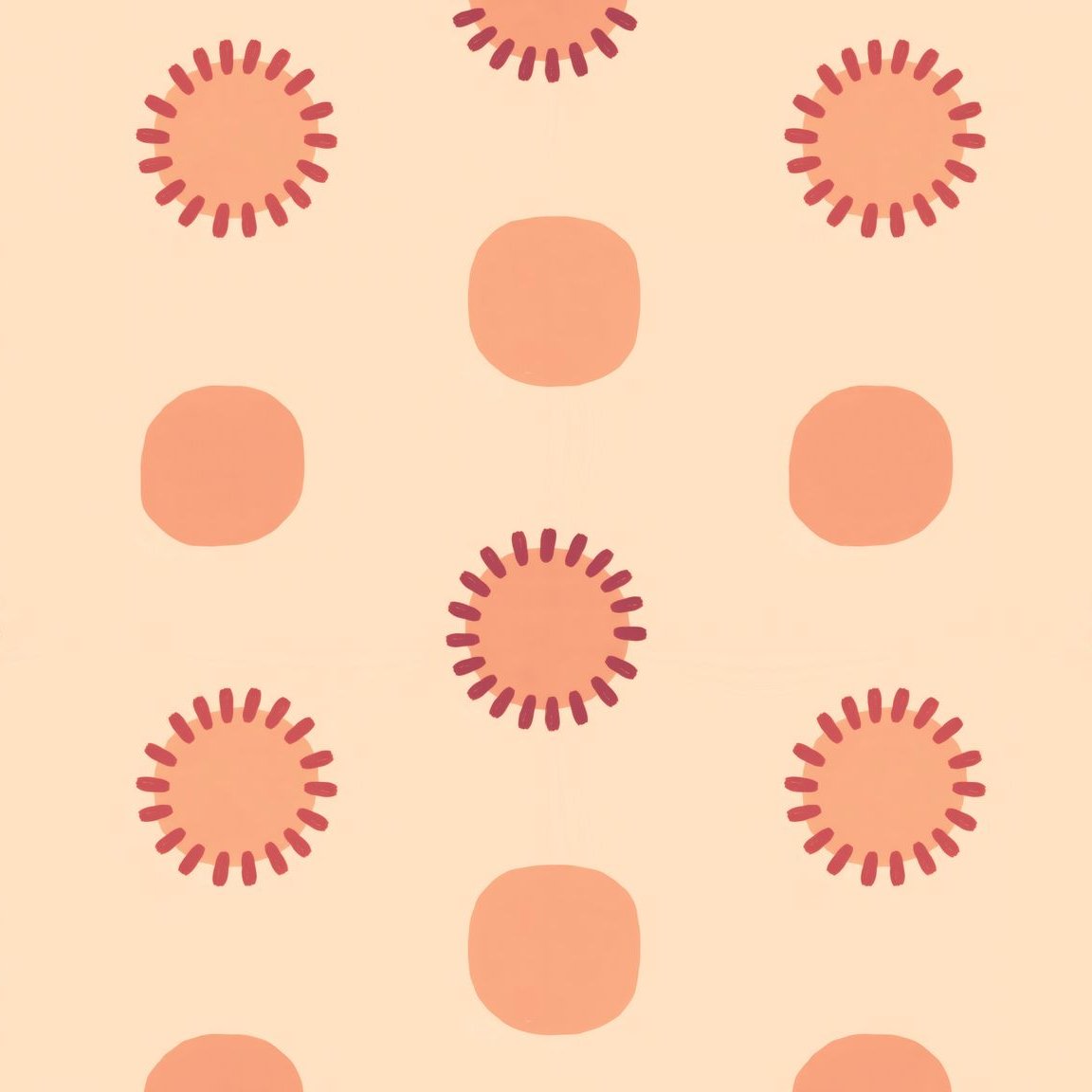 Peach circles and sunburst motifs on a soft background wallpaper