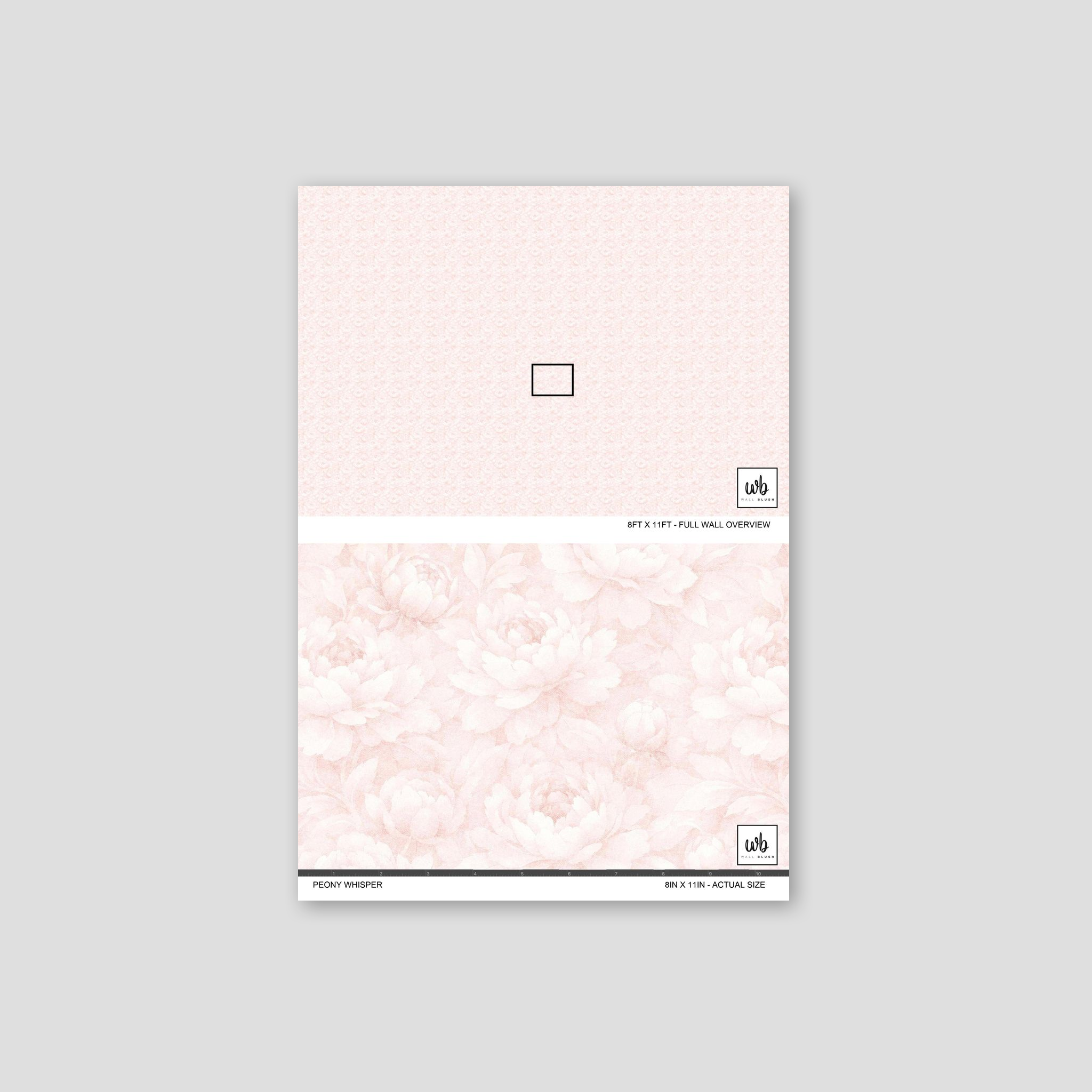 Soft pink floral wallpaper sample with peony motifs, elegant and delicate.