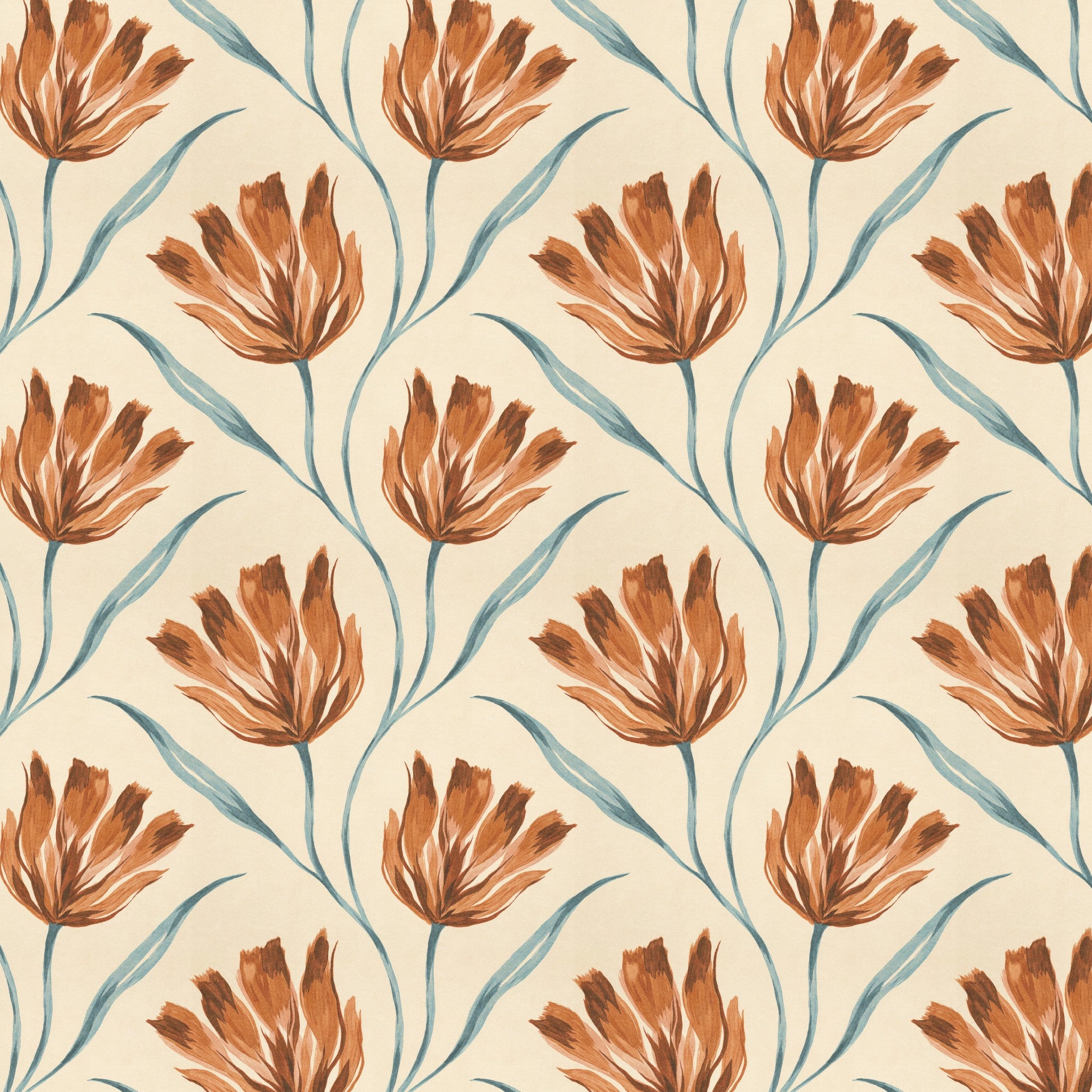 Petal Parade wallpaper with terracotta blooms on cream background